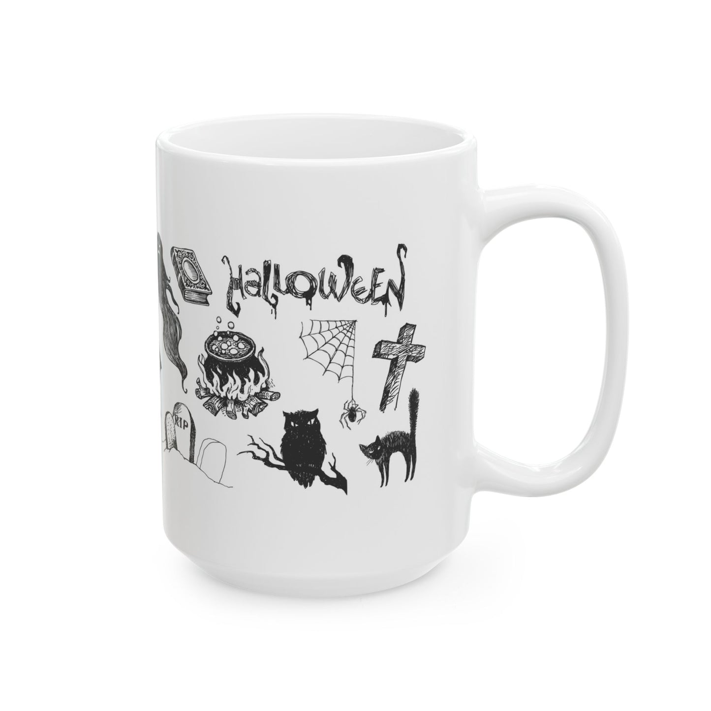 Halloween Ceramic Mug, Spooky Gift, Ghosts & Ghouls, 11oz 15oz, Fall Decor, Unique Halloween Mug