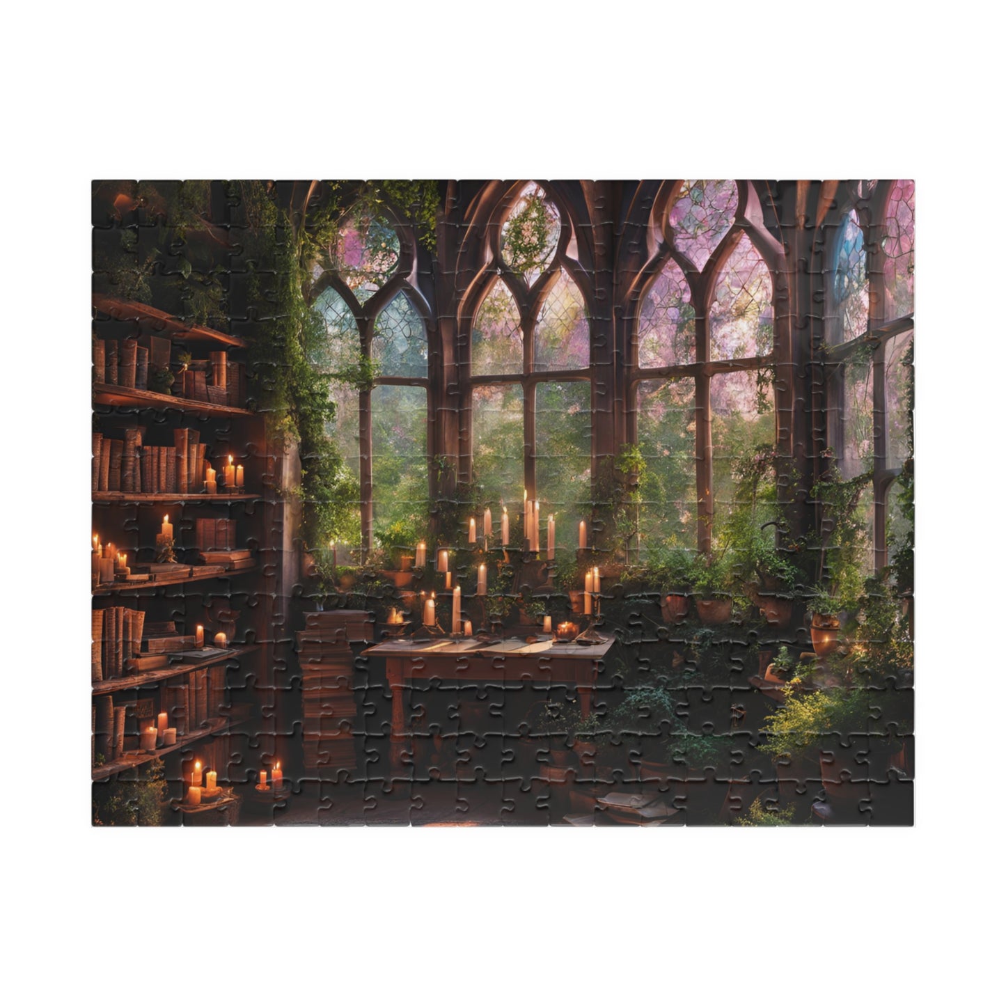 Magical Cozy Library Puzzle, 110, 252, 520, 1014-piece, Magical cozy library puzzle with enchanted books and mystical artifacts"