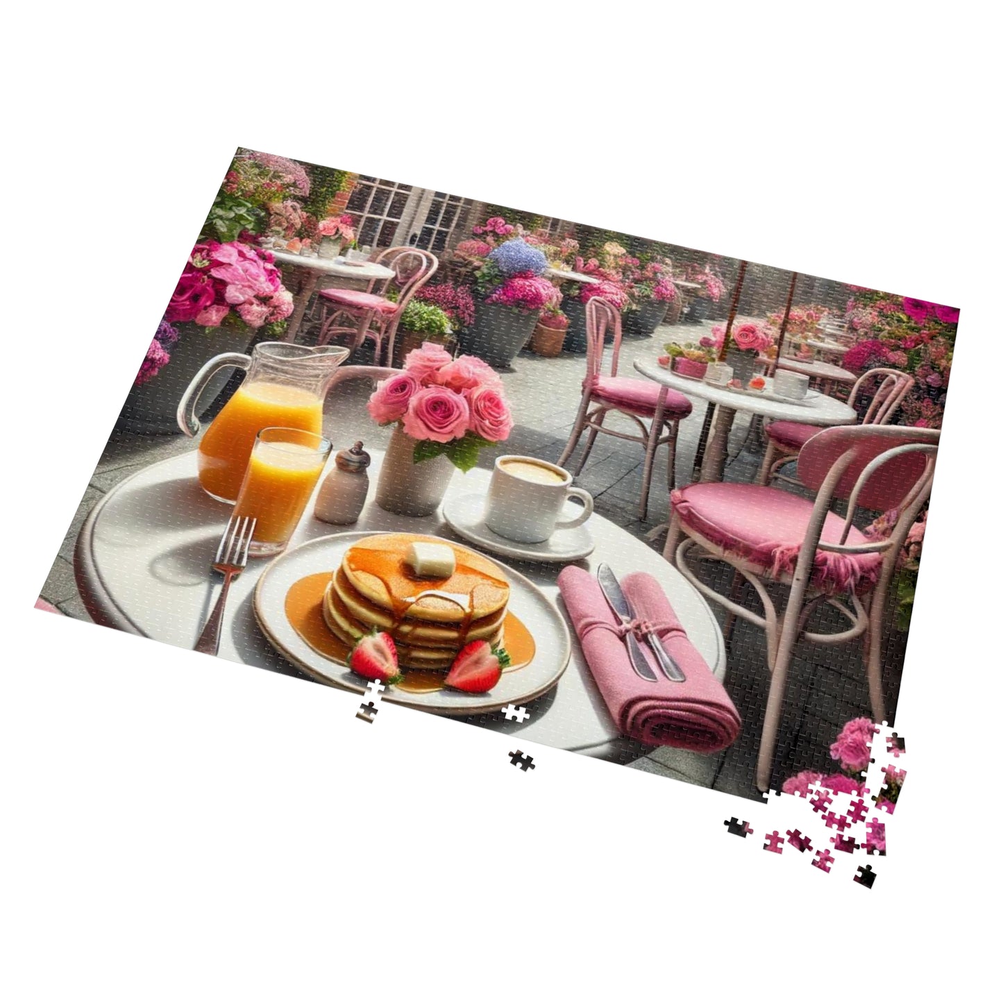 Blooming Café Bliss: Pancakes In Paradise- Jigsaw Puzzle