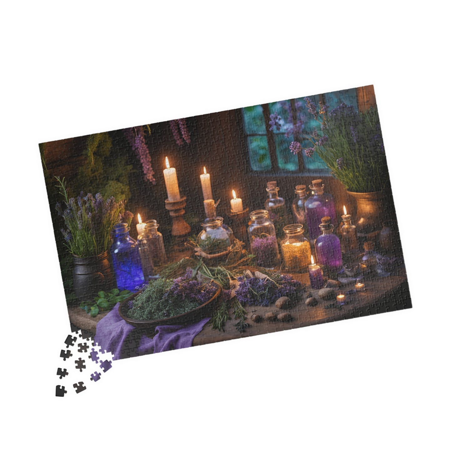 The Witchs Magic Puzzle (110, 252, 520, 1014-piece), Enchanted witchcraft jigsaw puzzle with potions, herbs, and candles