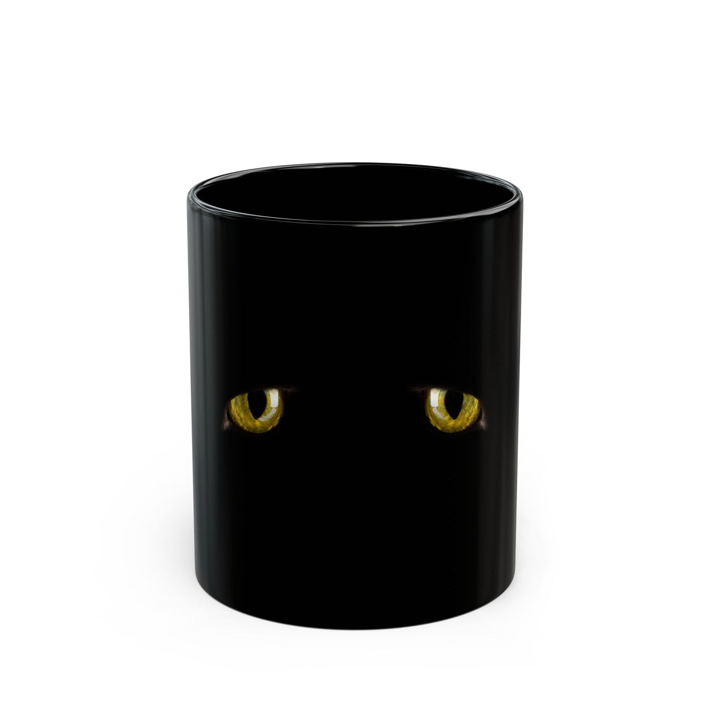 Yellow Cat Eyes Black Mug, Halloween Coffee & Tea Mug, Black Mug 11 oz and 15 oz, Perfect gift for Cat Lovers