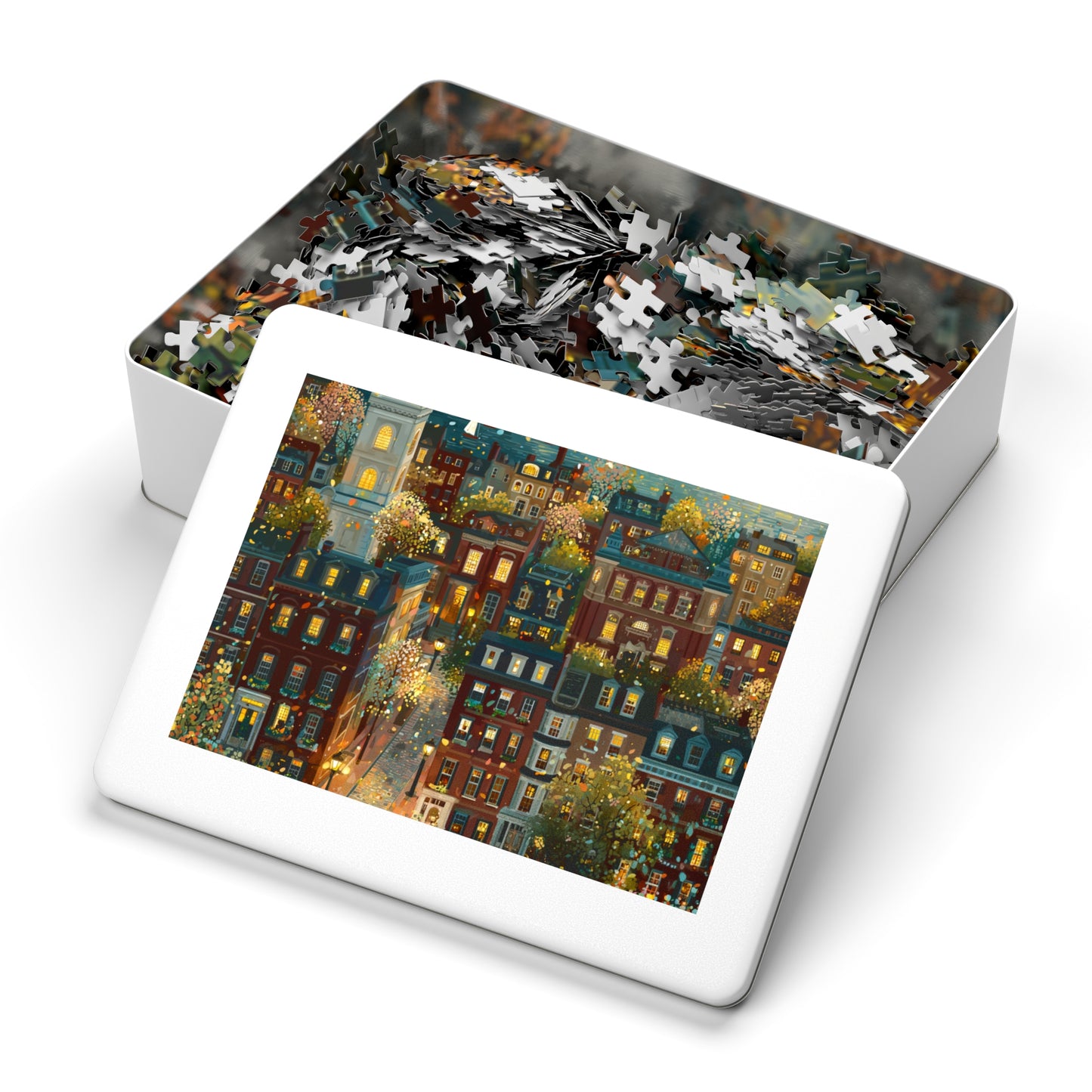 Whimsical Boston Puzzle – A Magical New England Adventure Jigsaw Puzzle with Tin