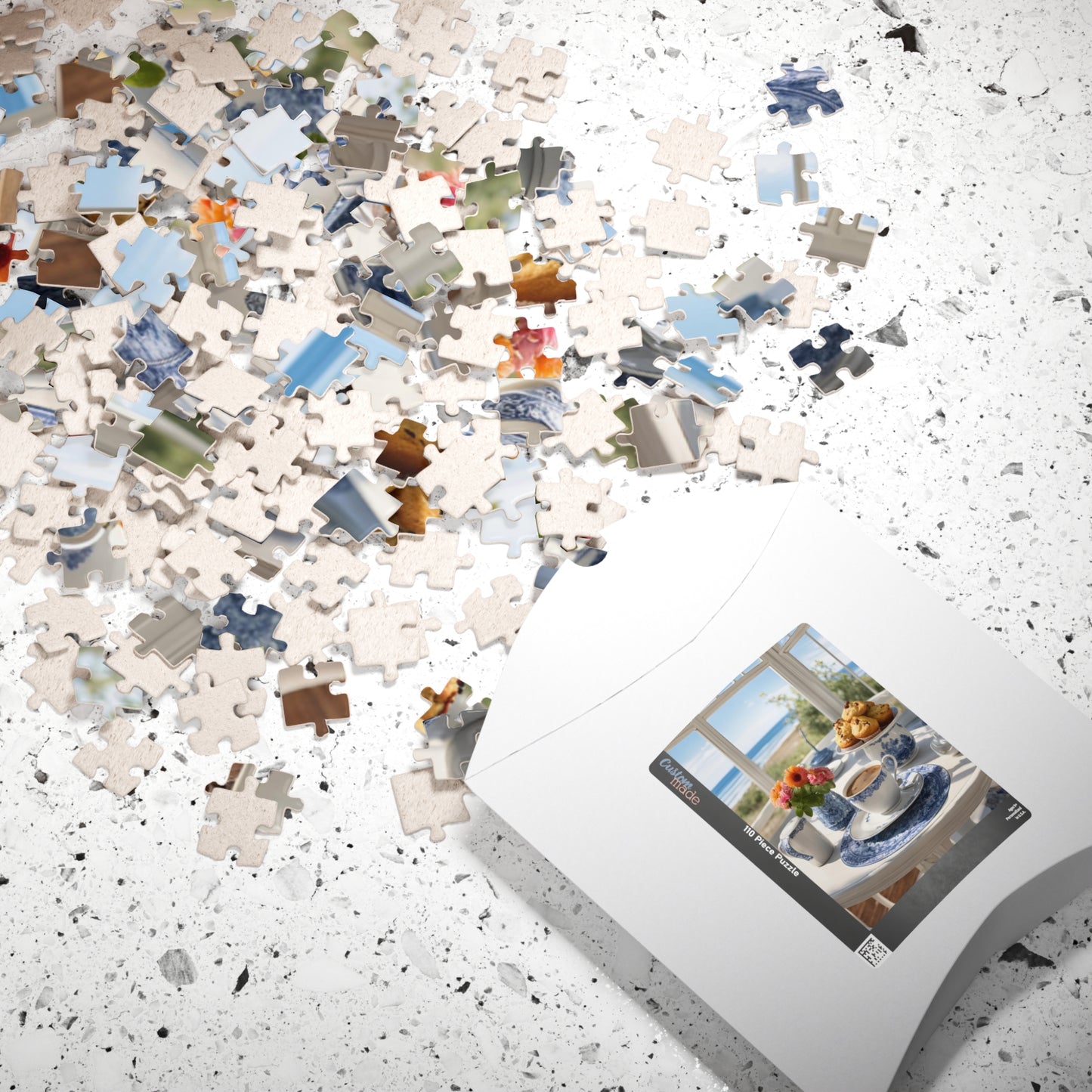 Ocean View Breakfast Jigsaw Puzzle, Cozy Morning Scene with Coffee & Muffins | Peaceful Coastal Décor for Adults