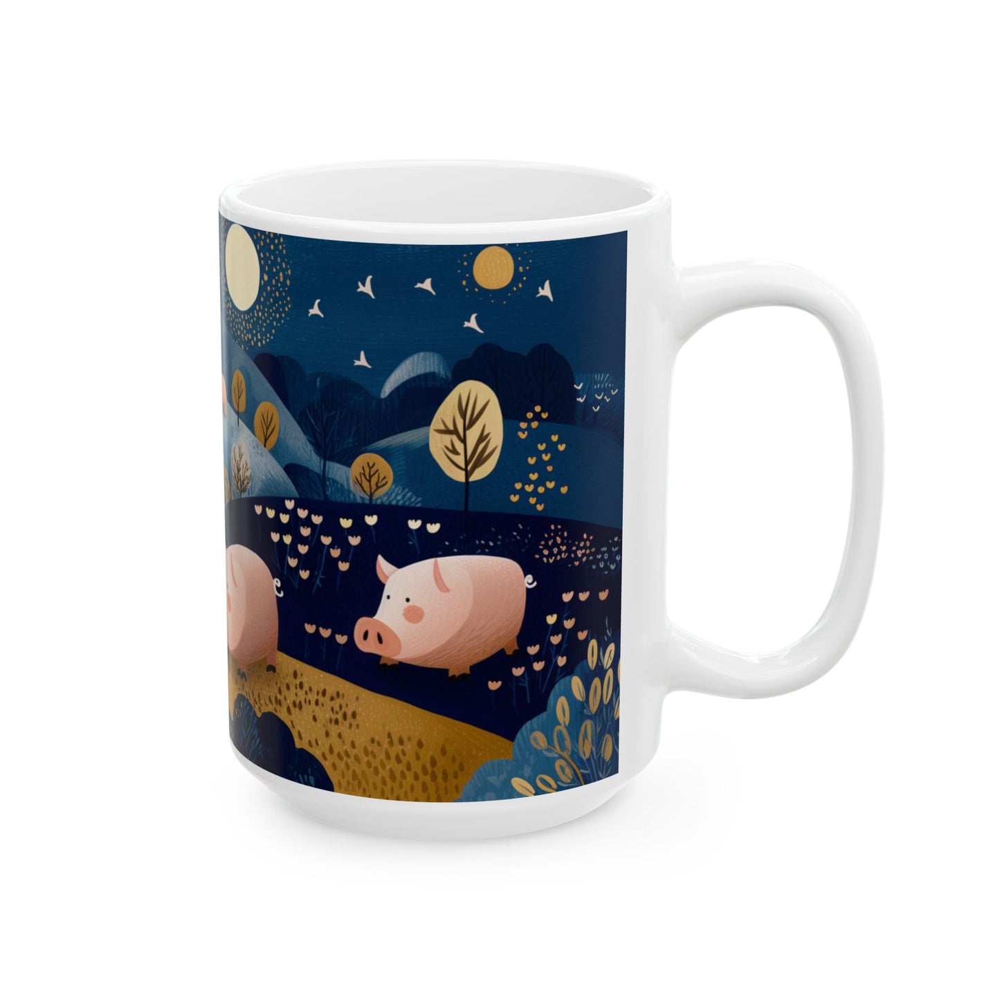 Whimsical Pig Design Ceramic Mug - 11oz & 15oz Options, Cute Farmhouse Decor, Perfect Gift for Animal Lovers, Cozy Coffee Breaks