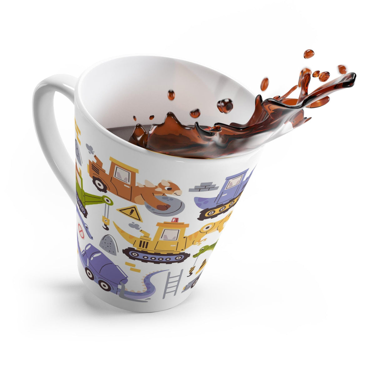Dino Construction Latte Mug | Kids Dinosaur Drinkware, Nursery Decor, Birthday Gift, Fun & Cute Mug