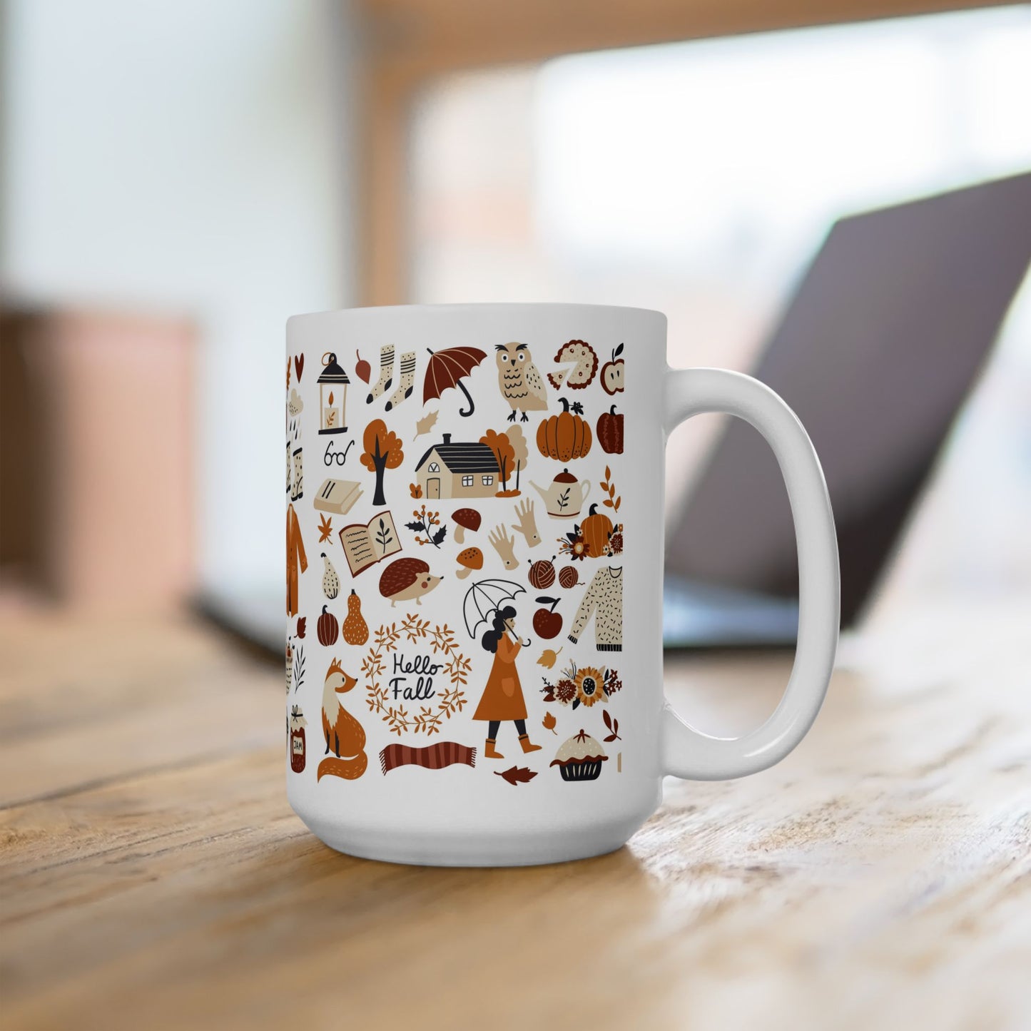 Cozy Autumn Ceramic Mug, Fall Coffee Cup, Pumpkin Spice Gift, Seasonal Kitchen Decor, Cute Fox Design, Perfect For Fall Celebrations