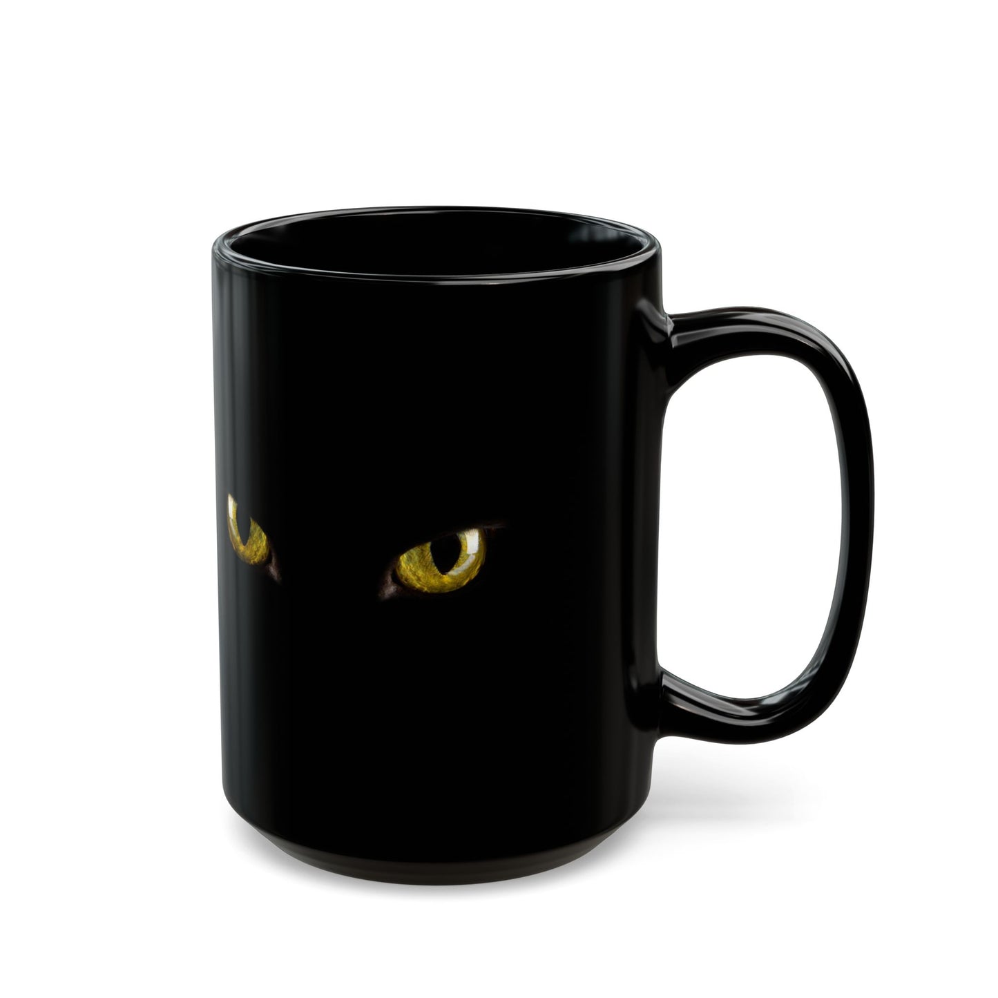 Yellow Cat Eyes Black Mug, Halloween Coffee & Tea Mug, Black Mug 11 oz and 15 oz, Perfect gift for Cat Lovers