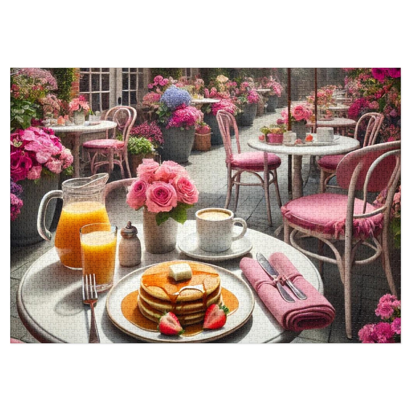 Blooming Café Bliss: Pancakes In Paradise- Jigsaw Puzzle