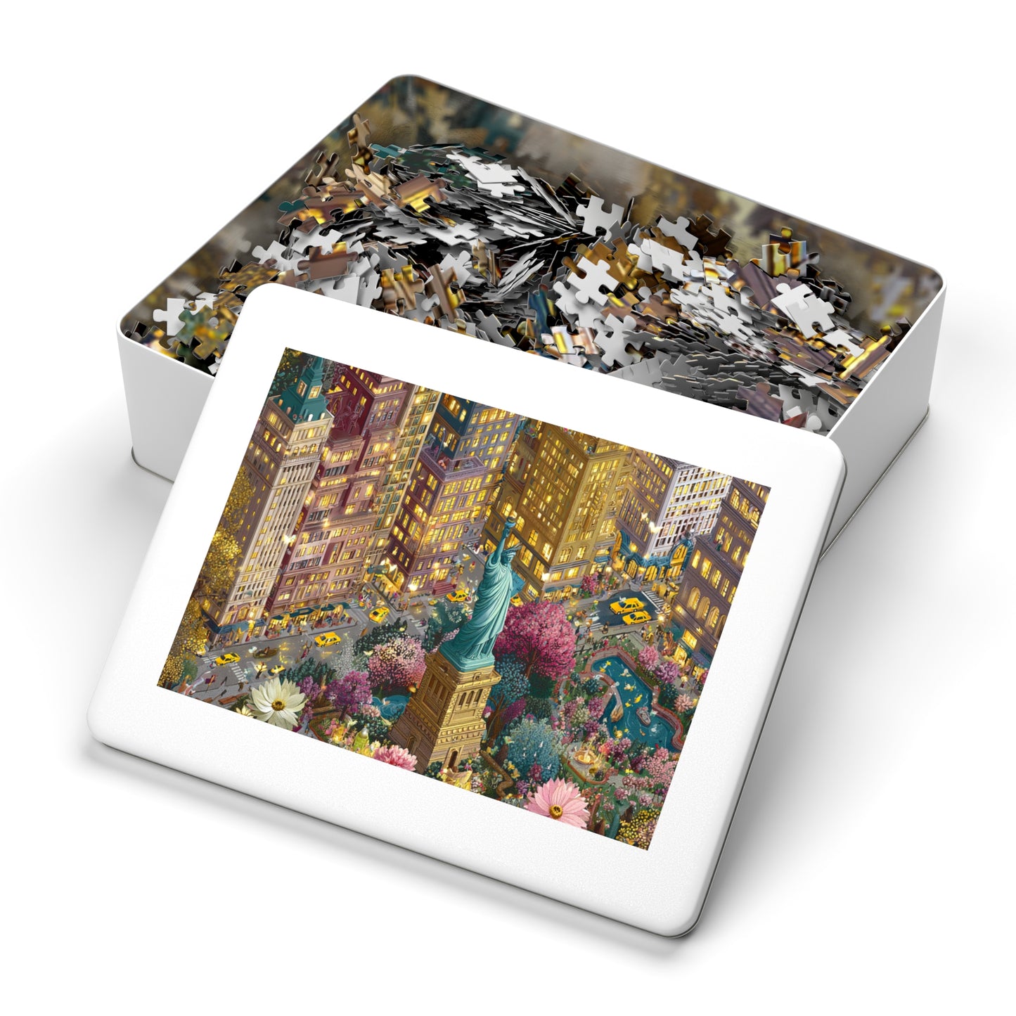 Whimsical New York City Puzzle – A Magical Statue of Liberty Adventure -Jigsaw Puzzle with Tin
