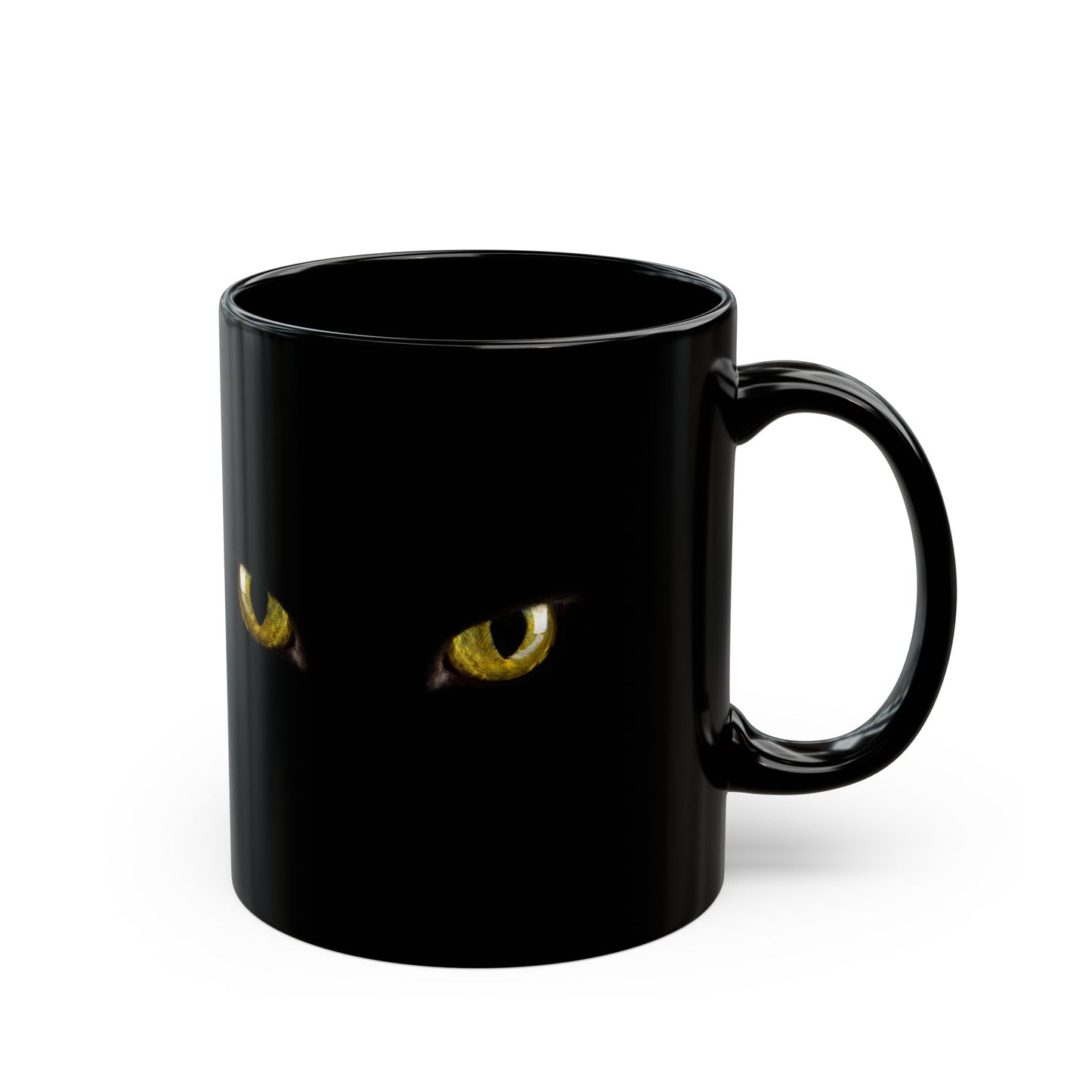 Yellow Cat Eyes Black Mug, Halloween Coffee & Tea Mug, Black Mug 11 oz and 15 oz, Perfect gift for Cat Lovers