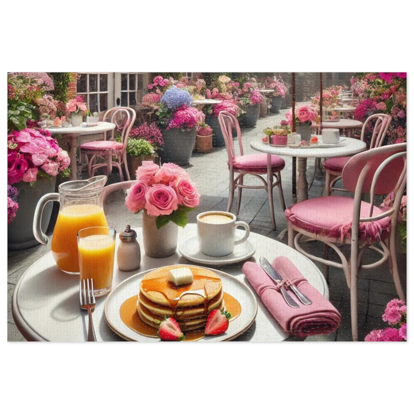 Blooming Café Bliss: Pancakes In Paradise- Jigsaw Puzzle