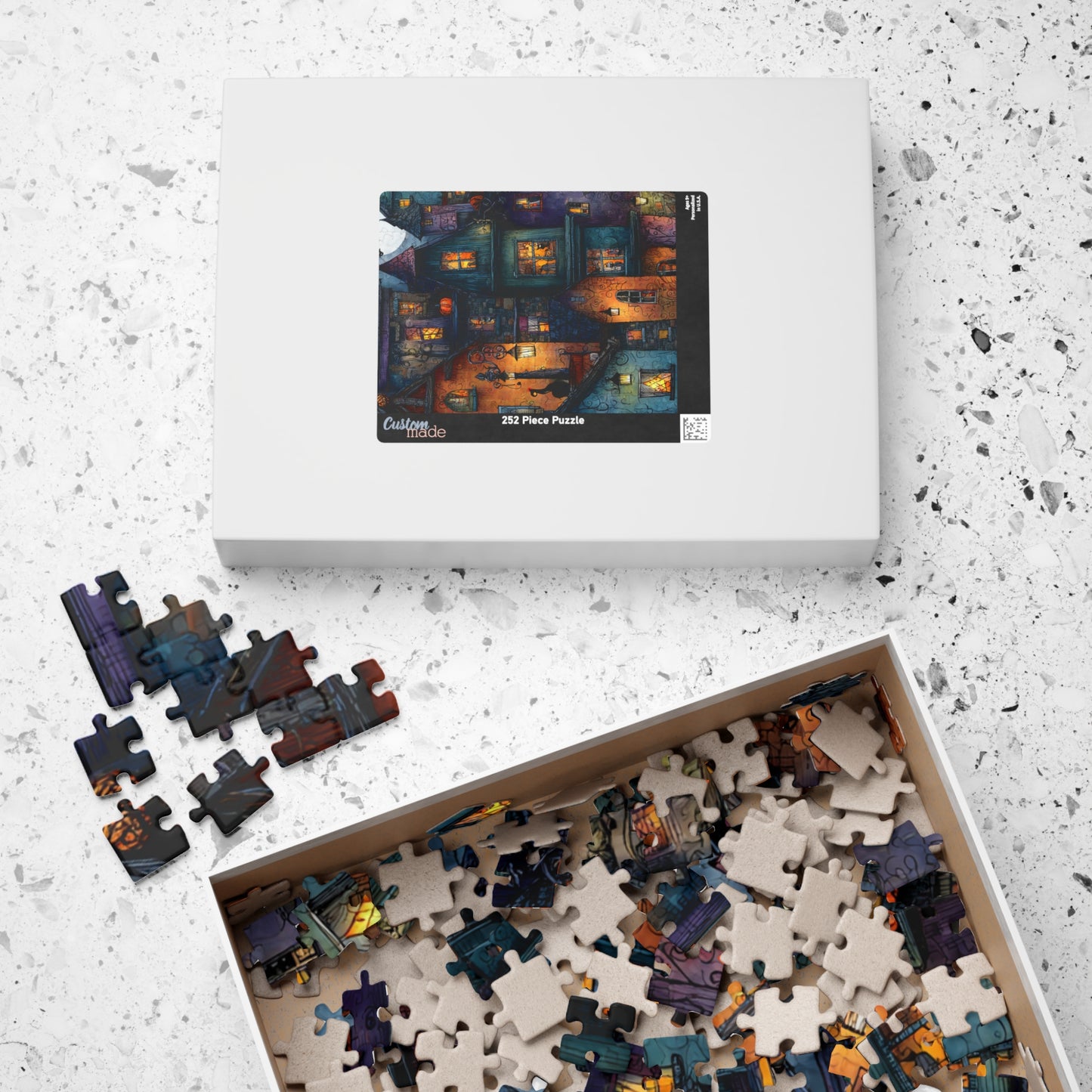 Spookington Village Puzzle Collection, Creepy Halloween Town with Black Cats in Windows, Whimsical & Spooky Jigsaw Halloween Themed Puzzle