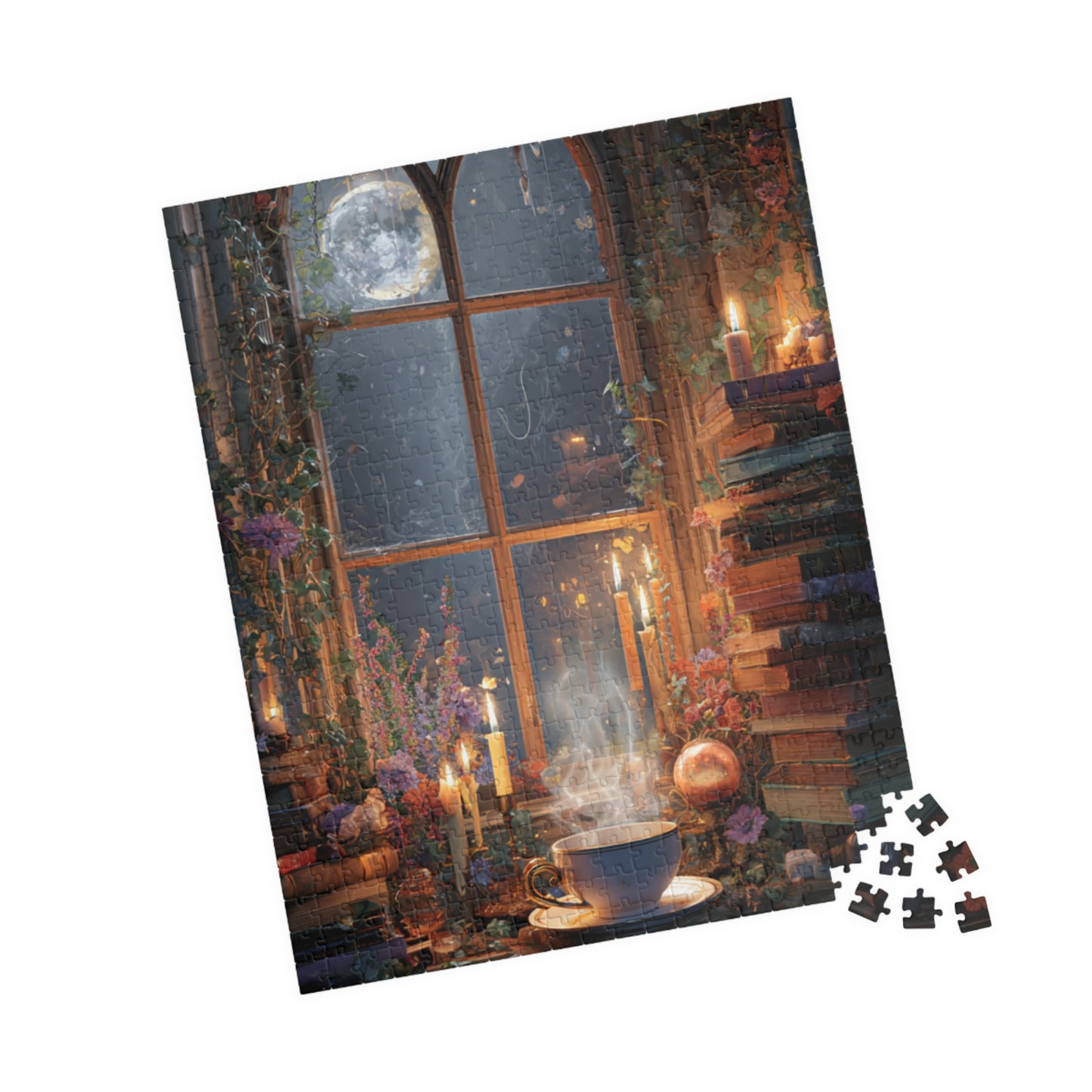 Moonlit Witchs Den Puzzle with Spellbooks, Herbal Remedies and Candlelit Magic Jigsaw Puzzle, Witchy Puzzle, Halloween Puzzle