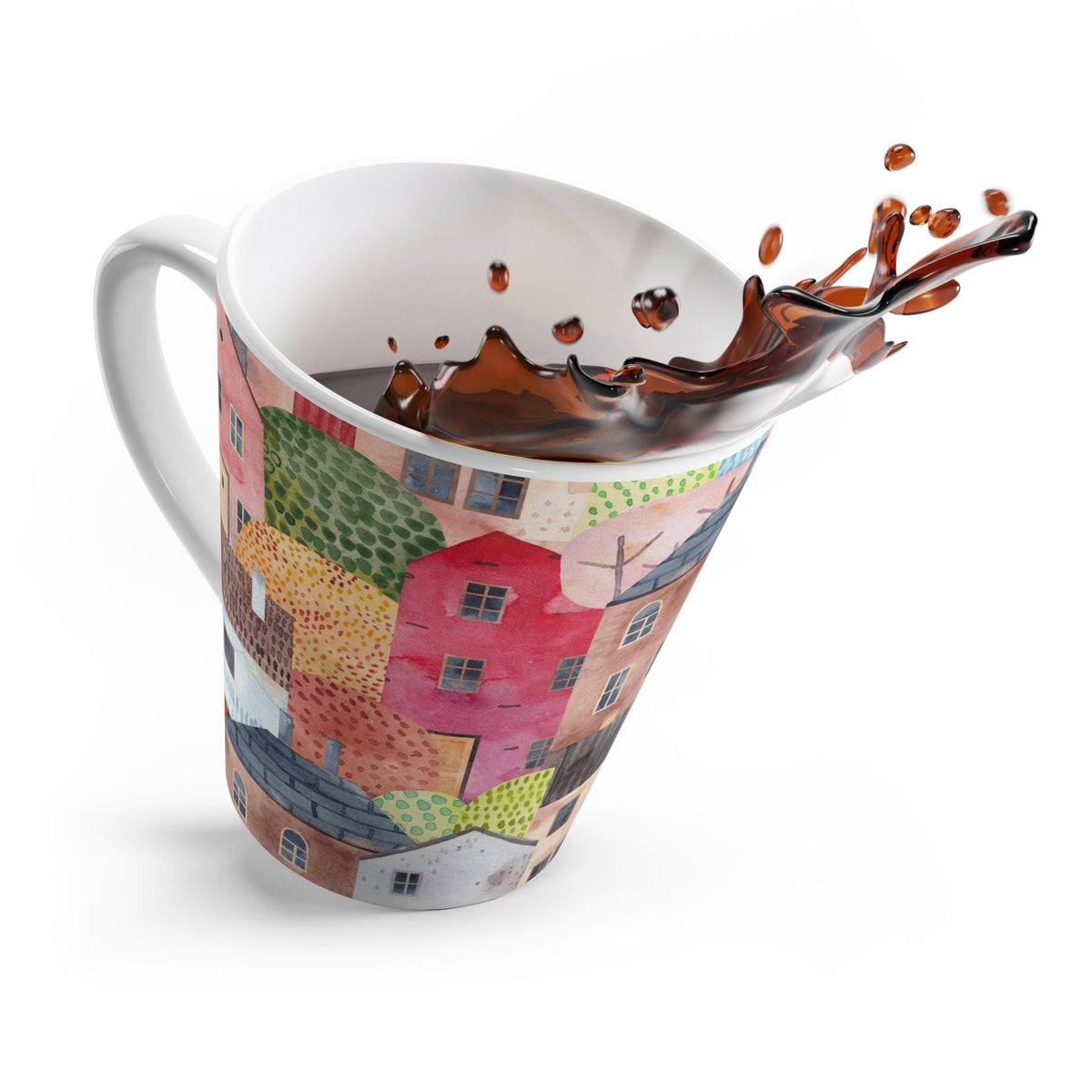 Whimsical Village Latte Mug | Hand-drawn Cozy Drinkware | Perfect Gift for Coffee Lovers, Housewarming, Holidays, Home Decor