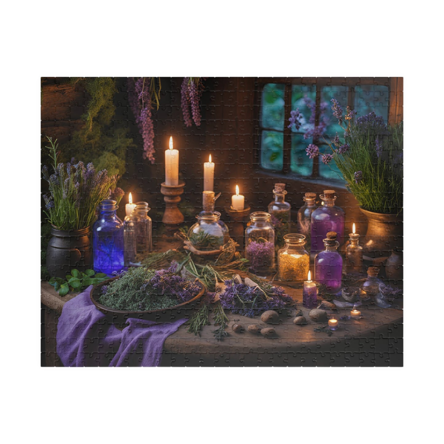 The Witchs Magic Puzzle (110, 252, 520, 1014-piece), Enchanted witchcraft jigsaw puzzle with potions, herbs, and candles