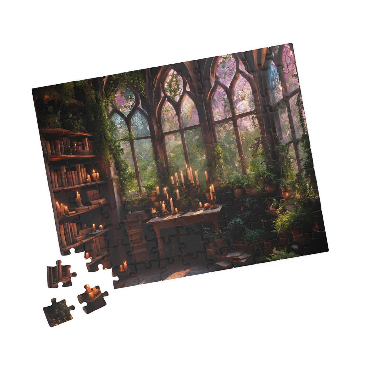 Magical Cozy Library Puzzle, 110, 252, 520, 1014-piece, Magical cozy library puzzle with enchanted books and mystical artifacts"