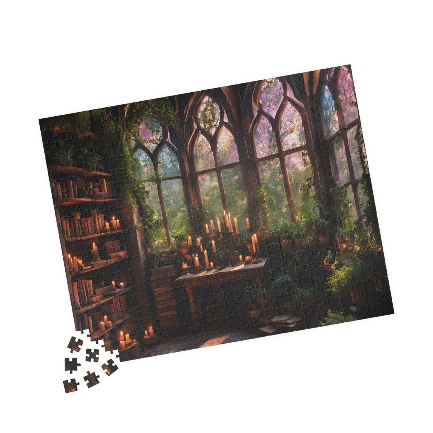 Magical Cozy Library Puzzle, 110, 252, 520, 1014-piece, Magical cozy library puzzle with enchanted books and mystical artifacts"