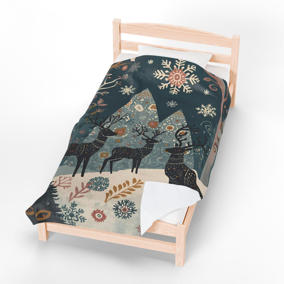 Whimsical Winter Deer Velveteen Plush Blanket | Cozy Woodland Throw | Soft Warm Blanket Gift| Snowflake & Deer Decor | Winter Home Accent