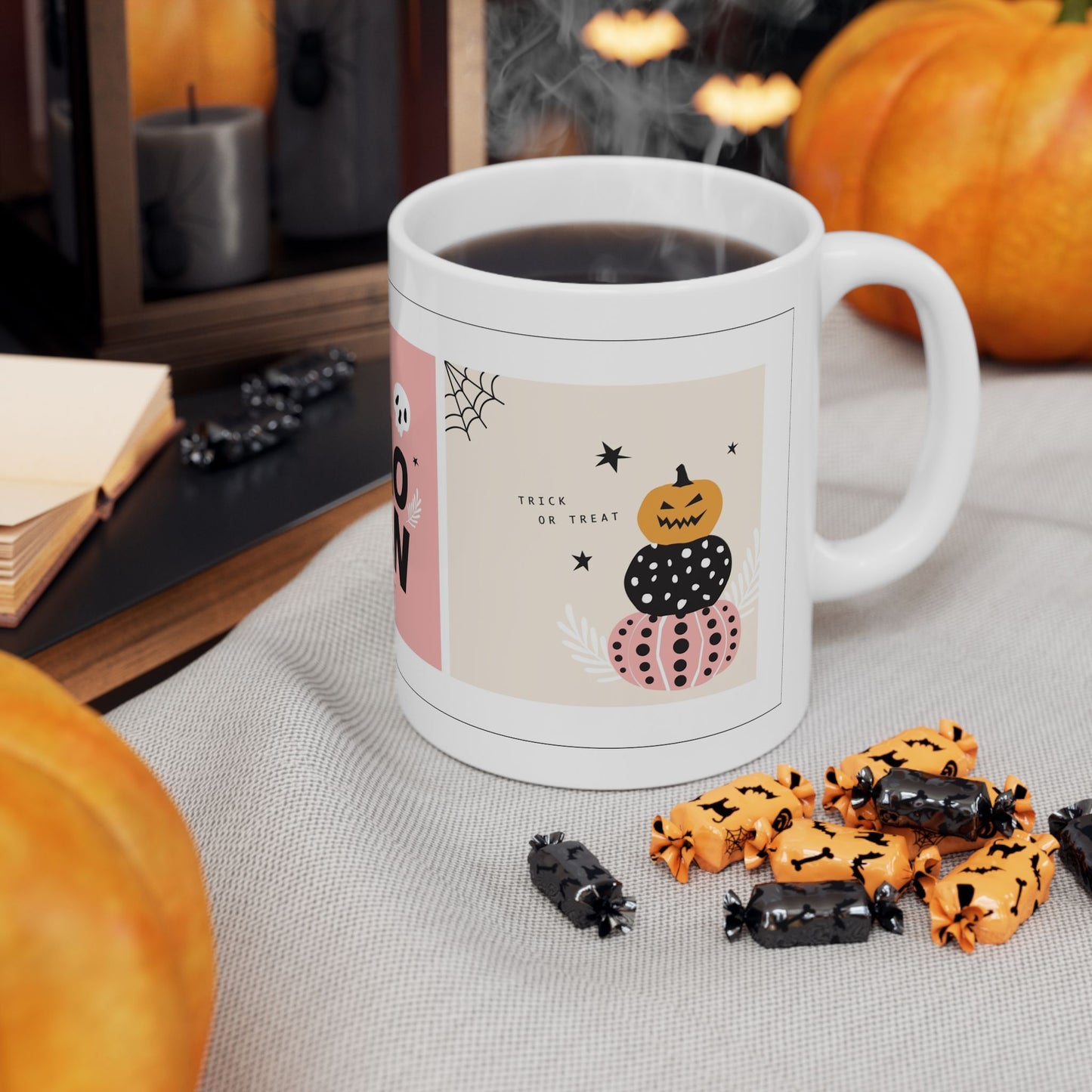 Trick or Treat Mug, Halloween Coffee & Tea Mug, Cute Pumpkin Design, 11 oz and 15 oz mugs, Perfect Halloween Gift