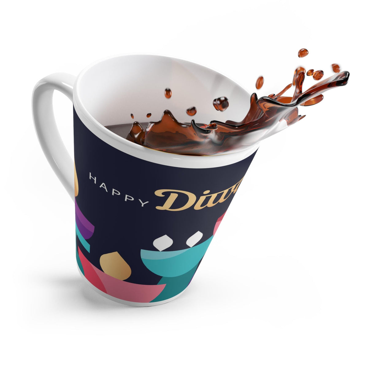 Happy Diwali Latte Mug, Festive Coffee Cup with Colorful Design, Perfect Gift for Diwali Celebrations & Festivals of Light, 12oz