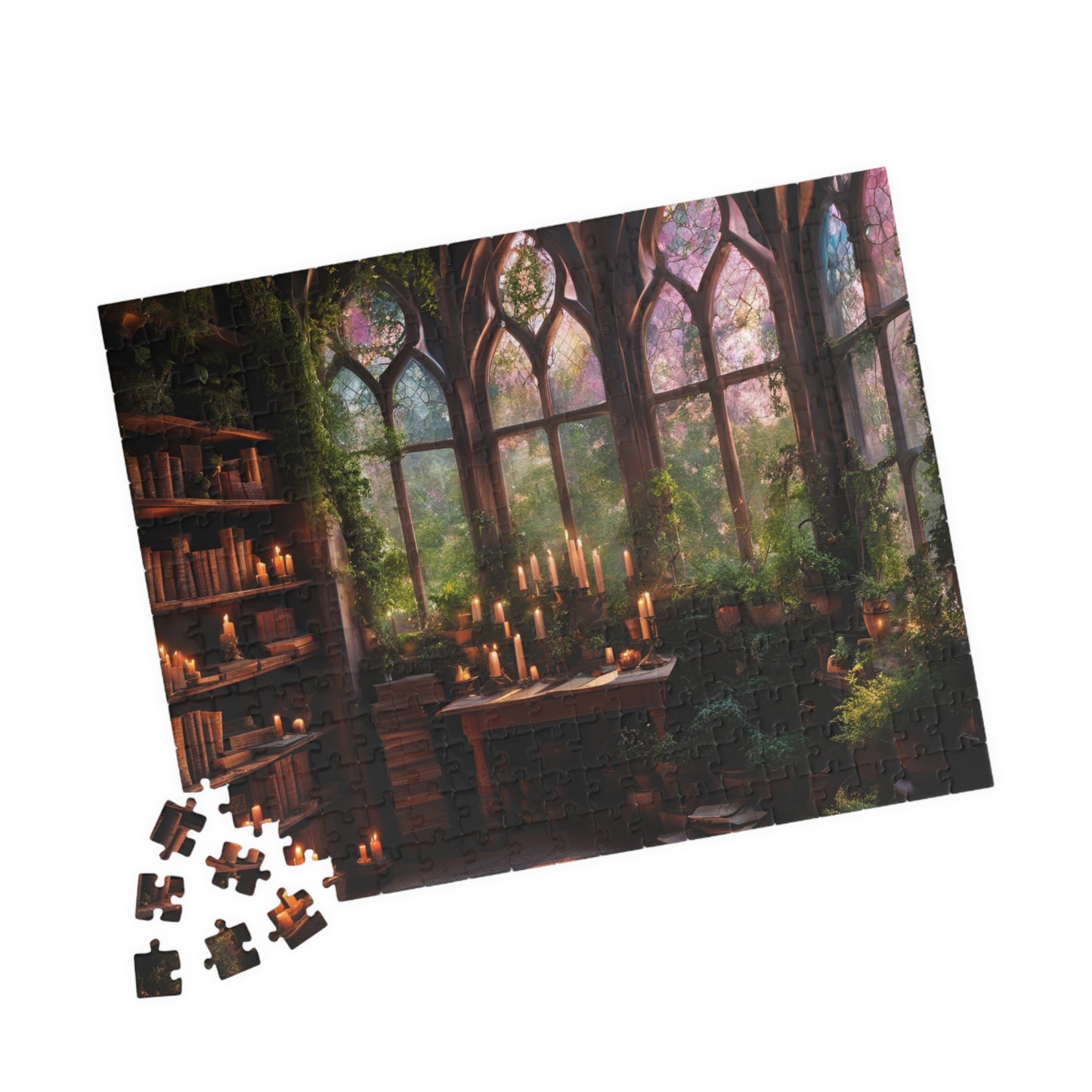 Magical Cozy Library Puzzle, 110, 252, 520, 1014-piece, Magical cozy library puzzle with enchanted books and mystical artifacts"
