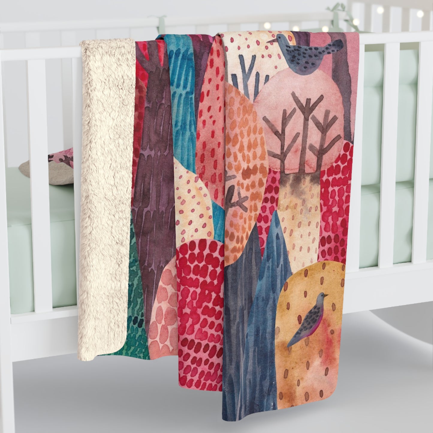 Cozy Forest Sherpa Blanket — Colorful Watercolor Trees Throw