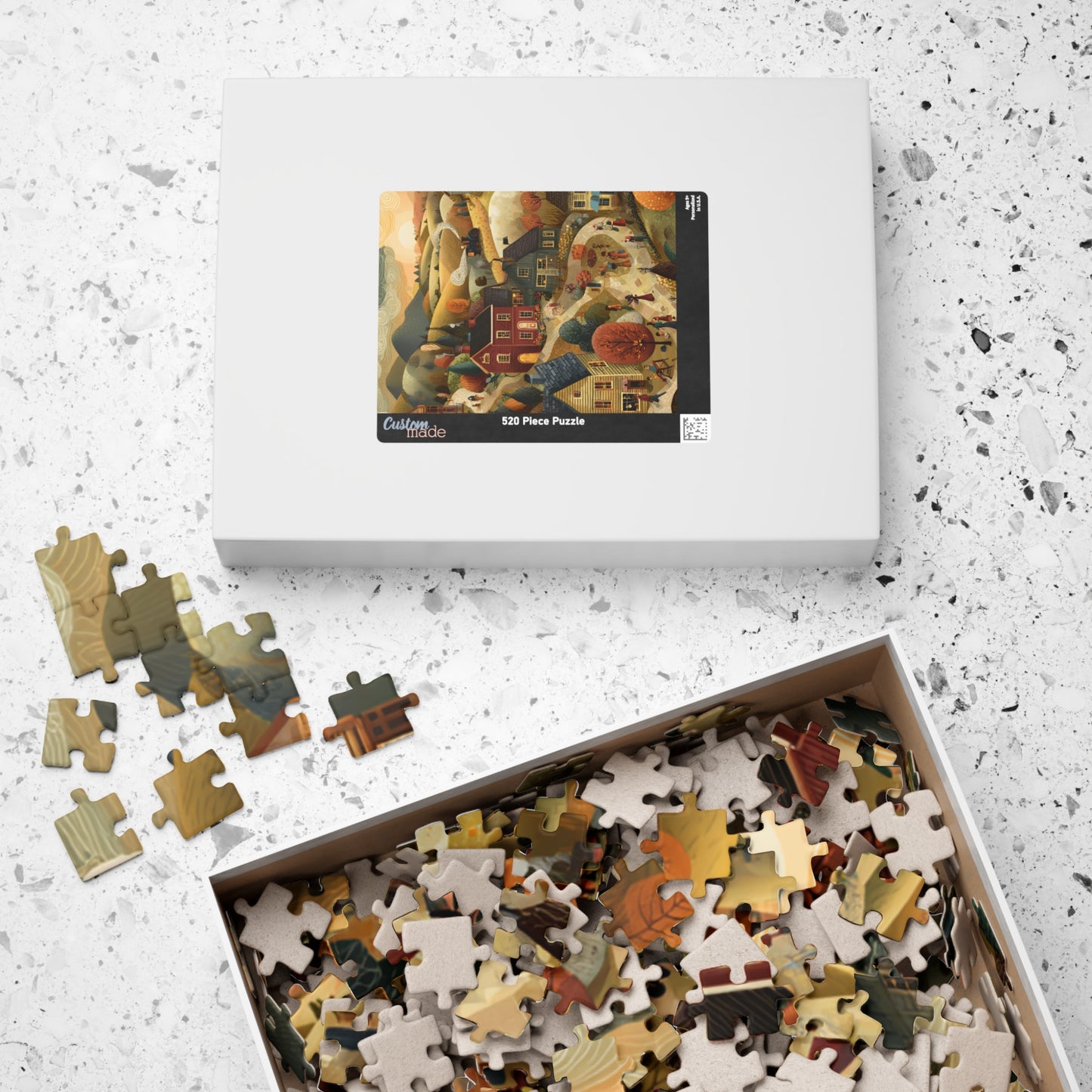 Golden Harvest Lane Puzzle | Cozy Autumn Village Scene | Fall Countryside Jigsaw Gift | Jazz Nβ Coffee Puzzles