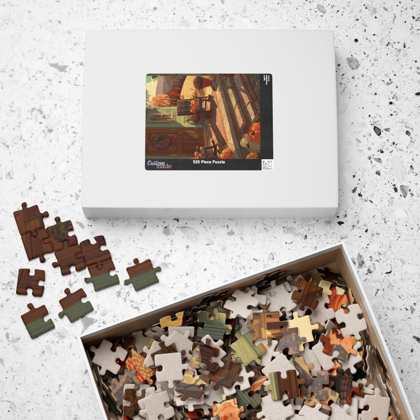 Autumn Porch Scene Jigsaw Puzzle — Cozy Fall Pumpkin Puzzle (110–1014 Pieces)