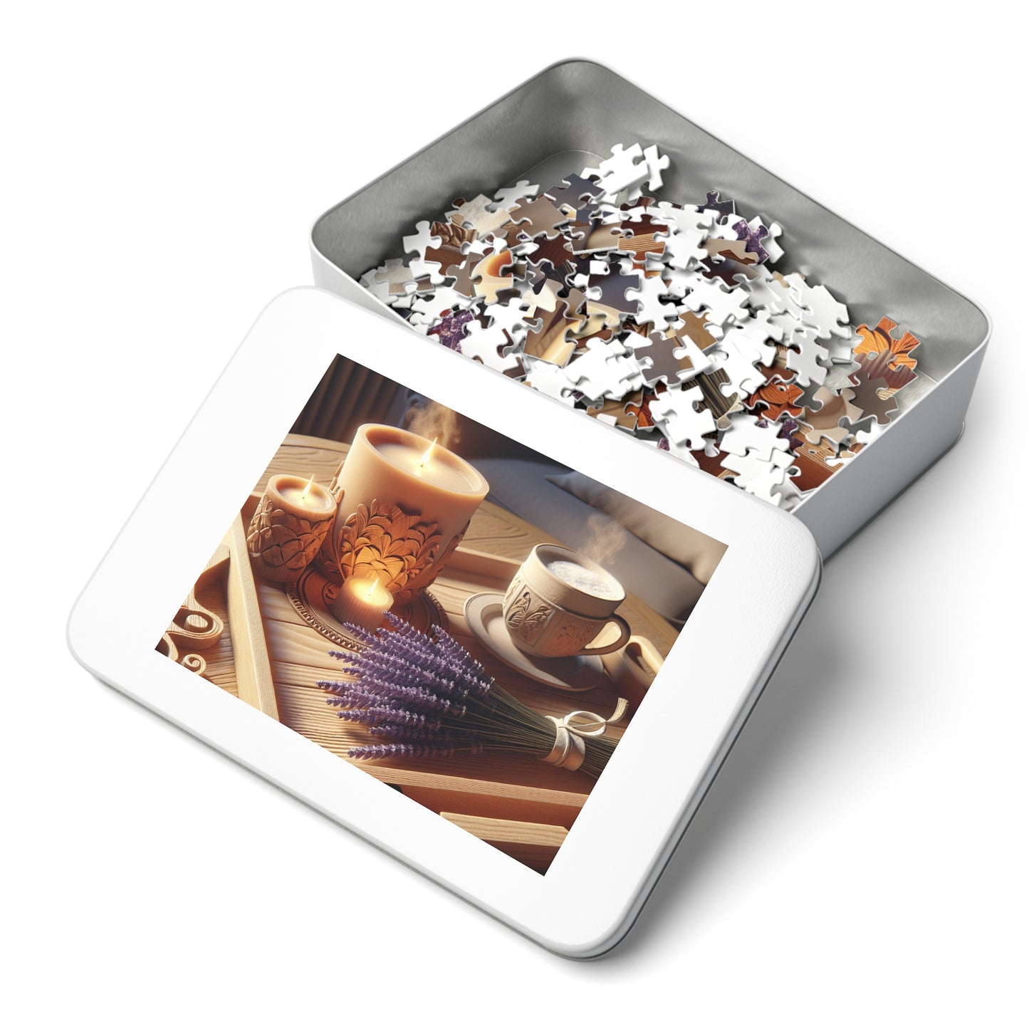 Morning Calm: Coffee, Lavender & Candlelight Puzzle with Tin
