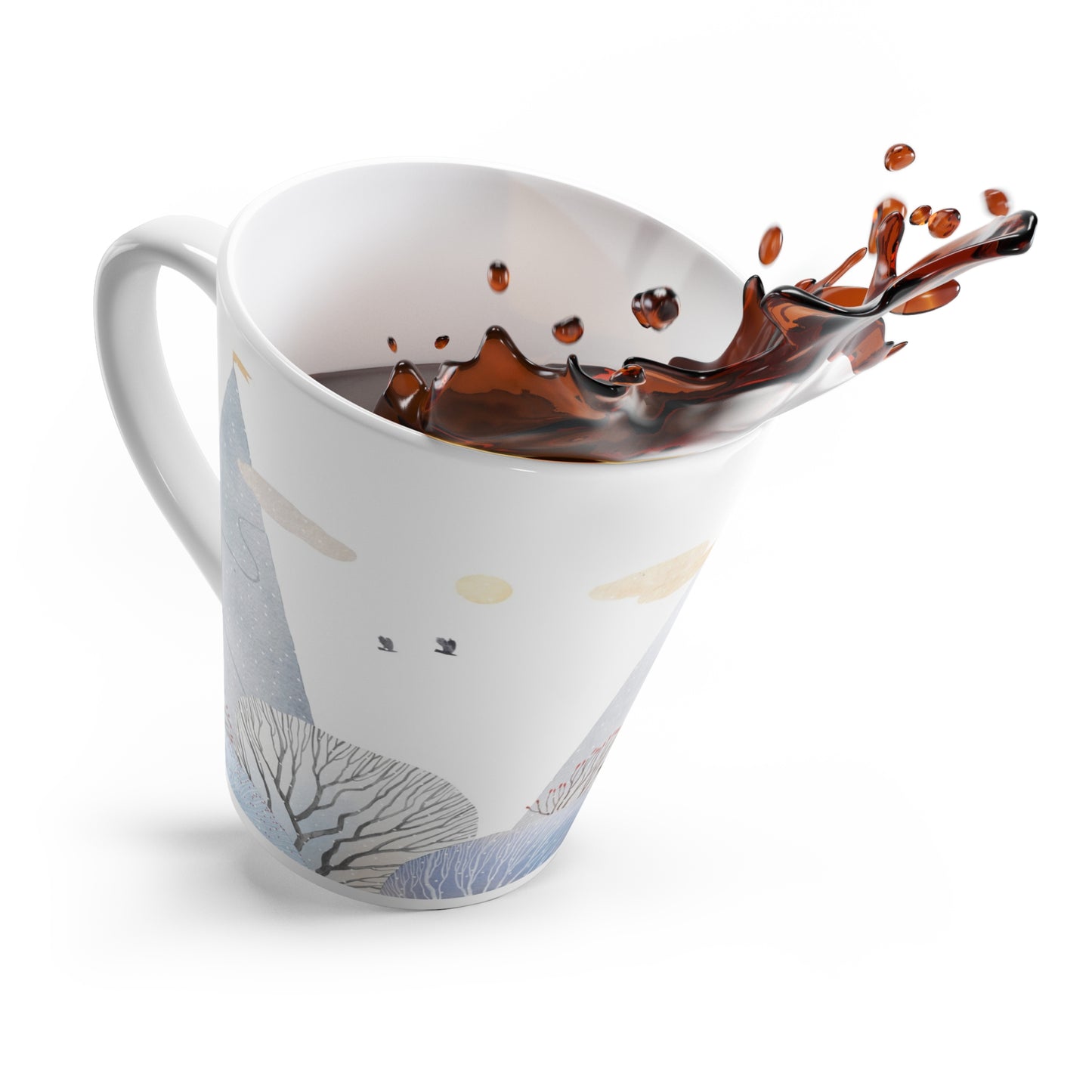 Whimsical Scenic Latte Mug with Mountains and Trees