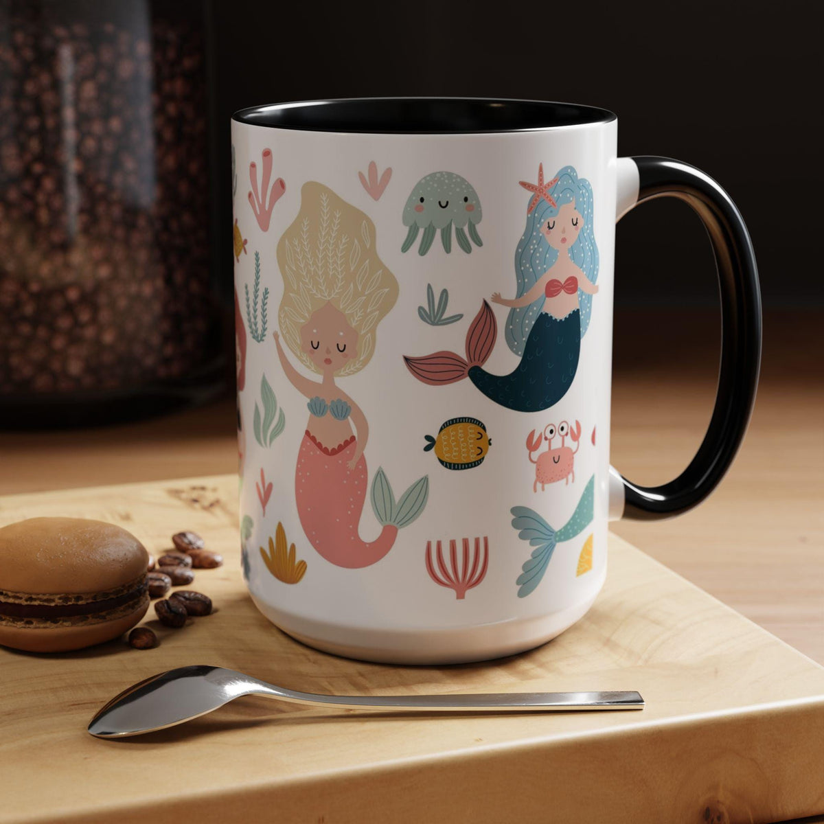 Mermaid Accent Coffee Mug - Whimsical Sea Creatures, Perfect Gift for Ocean Lovers, Cute Kitchen Decor, Tea or Coffee Mug