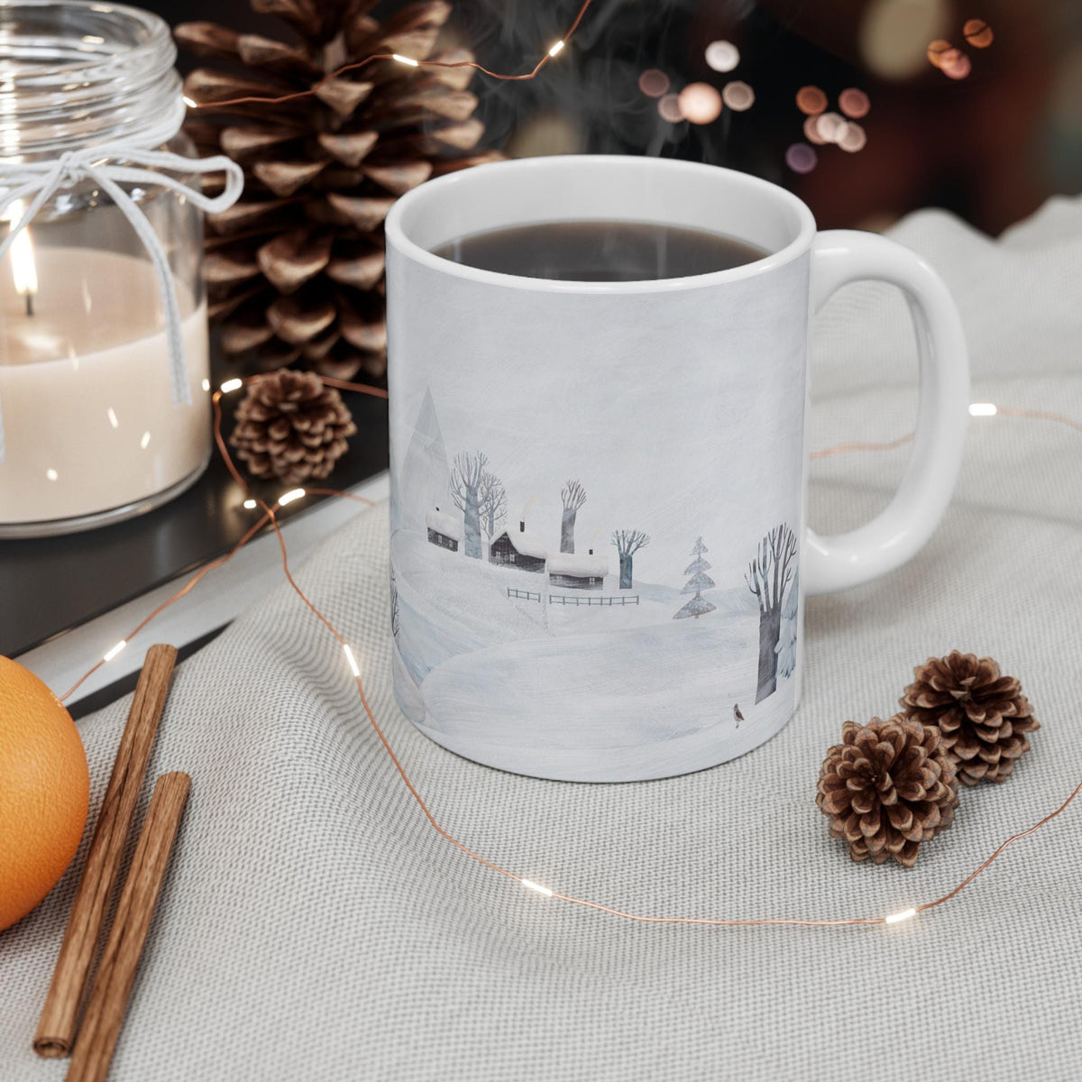 Winter Wonderland Mug, Cozy Coffee Cup, Scenic Nature Drinkware, Holiday Gift, Winter Decor, Snowy Mountains