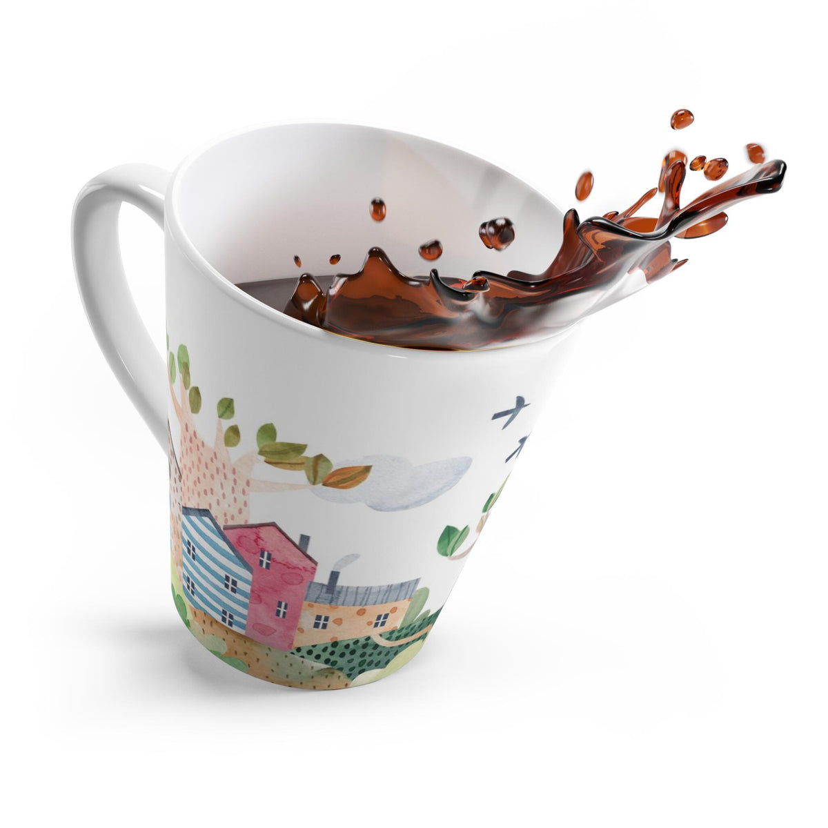 Whimsical Latte Mug with Scenic Village Design, Artistic Coffee and Tea Cup, Cozy Home Décor,  Peaceful Neighborhood Scene