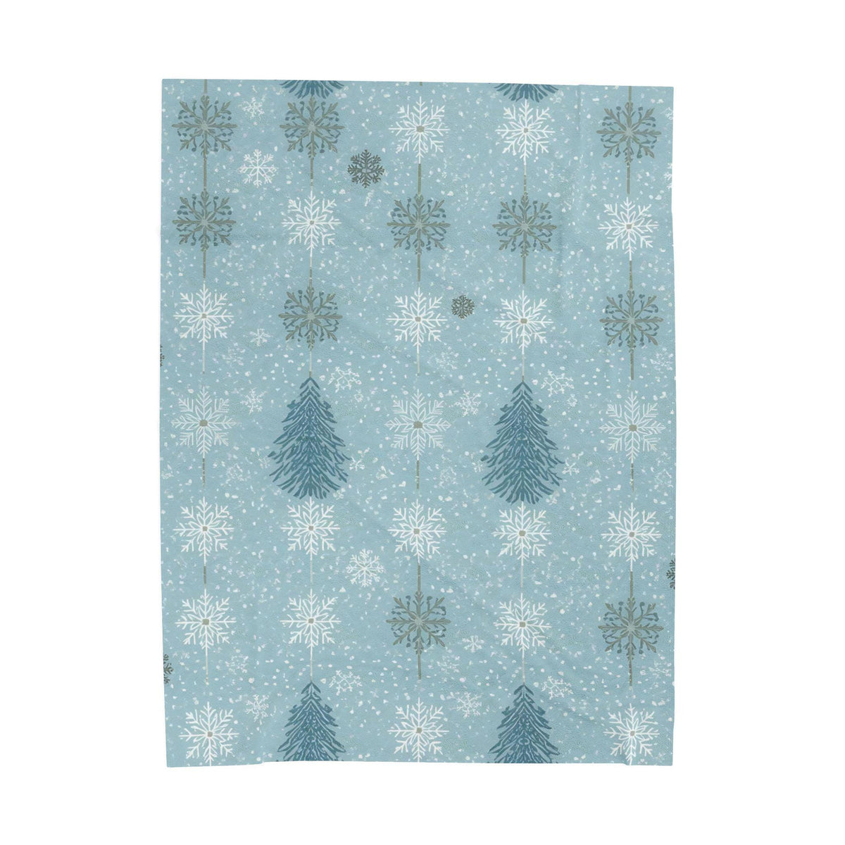Snowflakes & Pine Trees Velveteen Plush Blanket | Calming Blue Winter Throw | Soft Cozy Blanket Gift for Her | Peaceful Holiday Home Decor