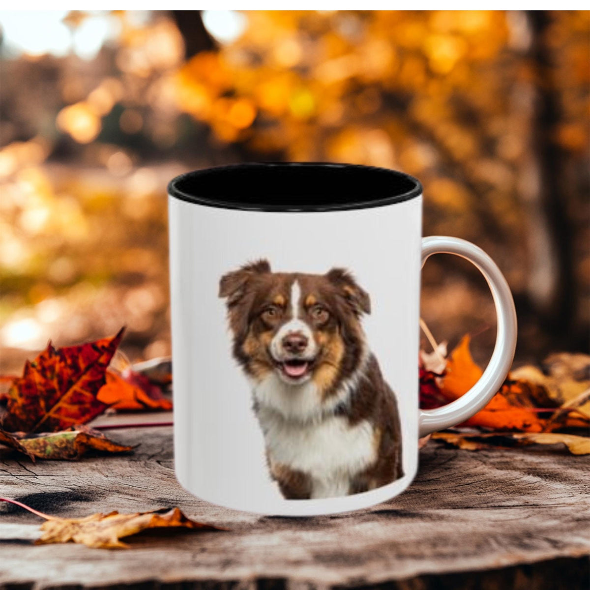 Red Merle Australian Shepherd Mug | Aussie Dog Coffee & Tea Cup | Color Accent Ceramic Gift for Dog Lovers, 11oz and 15oz Mugs