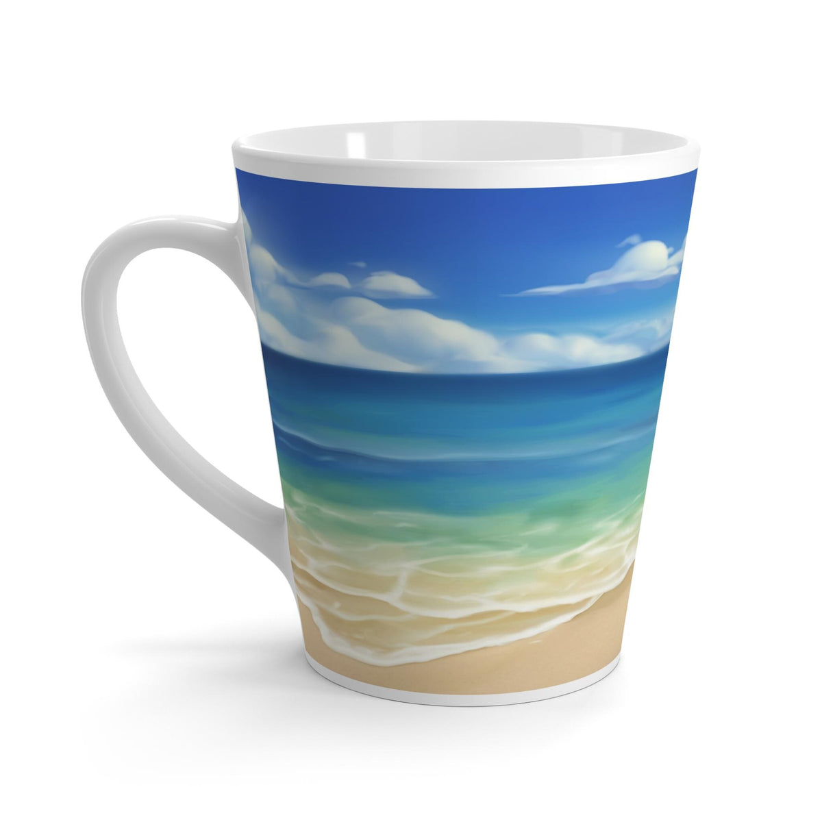 Beach Vibes Latte Mug,  12oz Coastal Ceramic Coffee Cup, Summer Ocean Gift for Latte Lovers