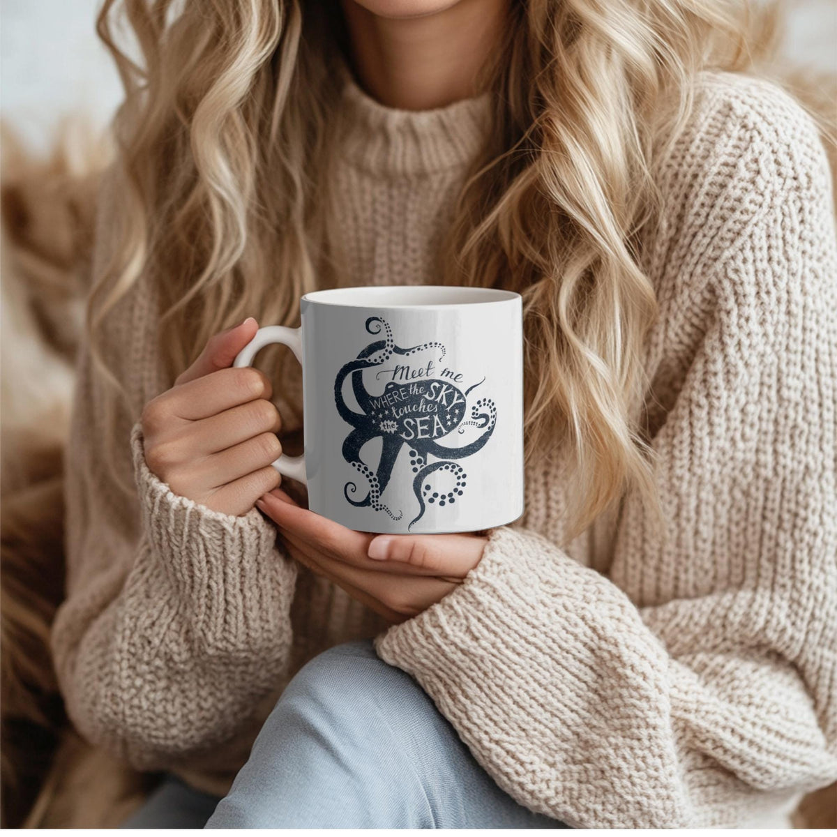 Artistic Octopus Coffee Mug | Ocean-Inspired Ceramic Tea Cup | Whimsical Sea Creature Accent Mug, 11oz & 15oz mugs | Gift for Octopus Lovers