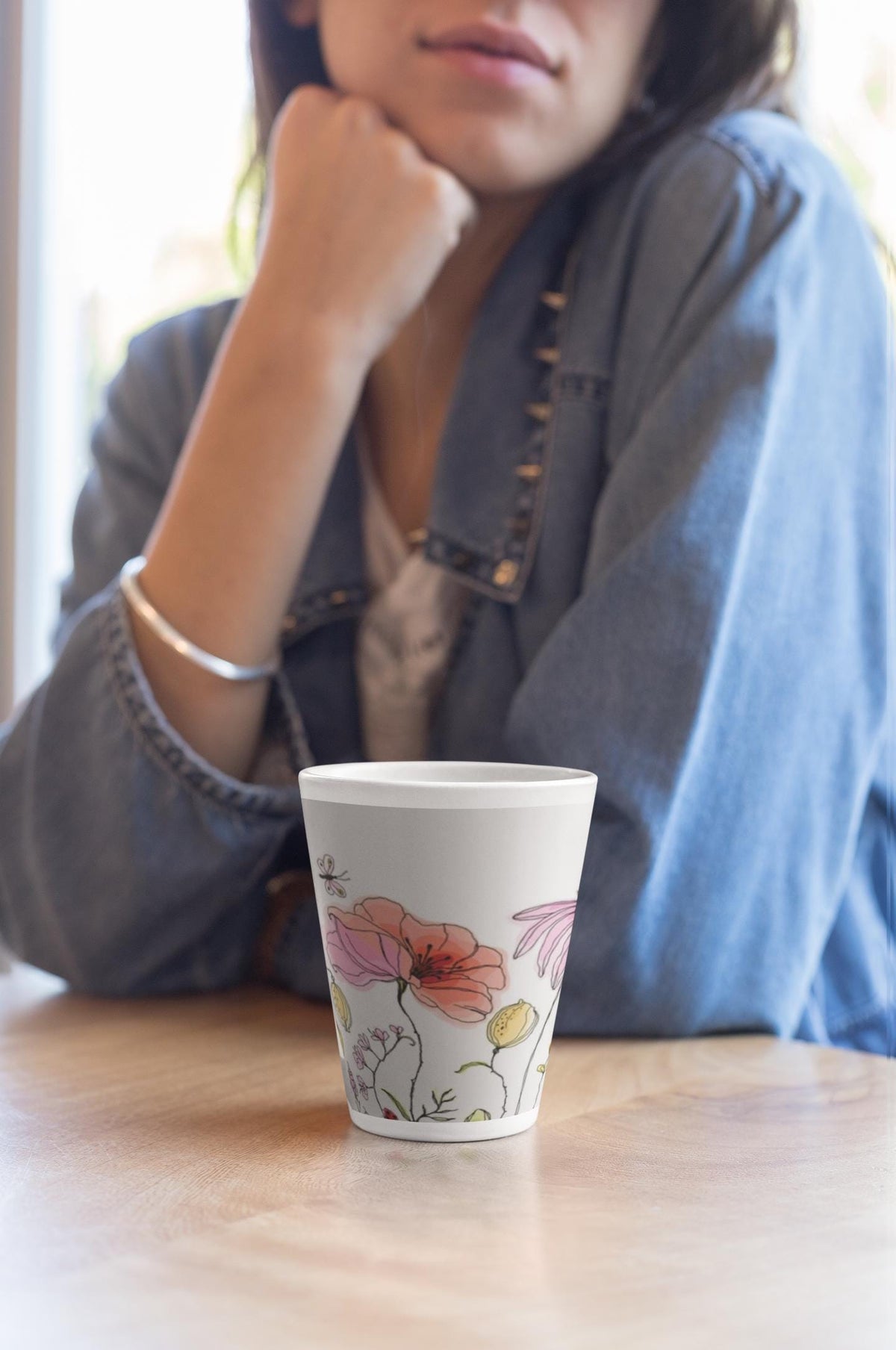 Floral Latte Mug with Bumblebees & Butterflies | Coffee Cup, Tea Mug, Gift for Garden Lovers, Mother's Day Gift, Hand-Illustrated Design