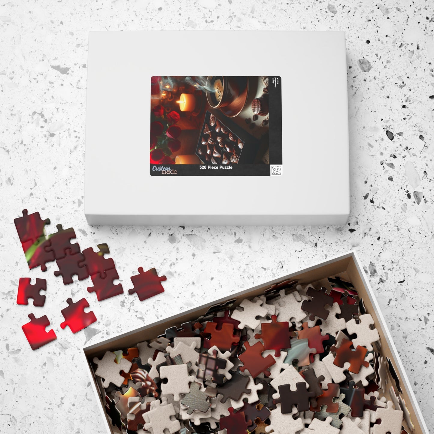 Valentine’s Indulgence Jigsaw Puzzle – Cozy Chocolate, Coffee & Candlelight Scene, Perfect Romantic Gift