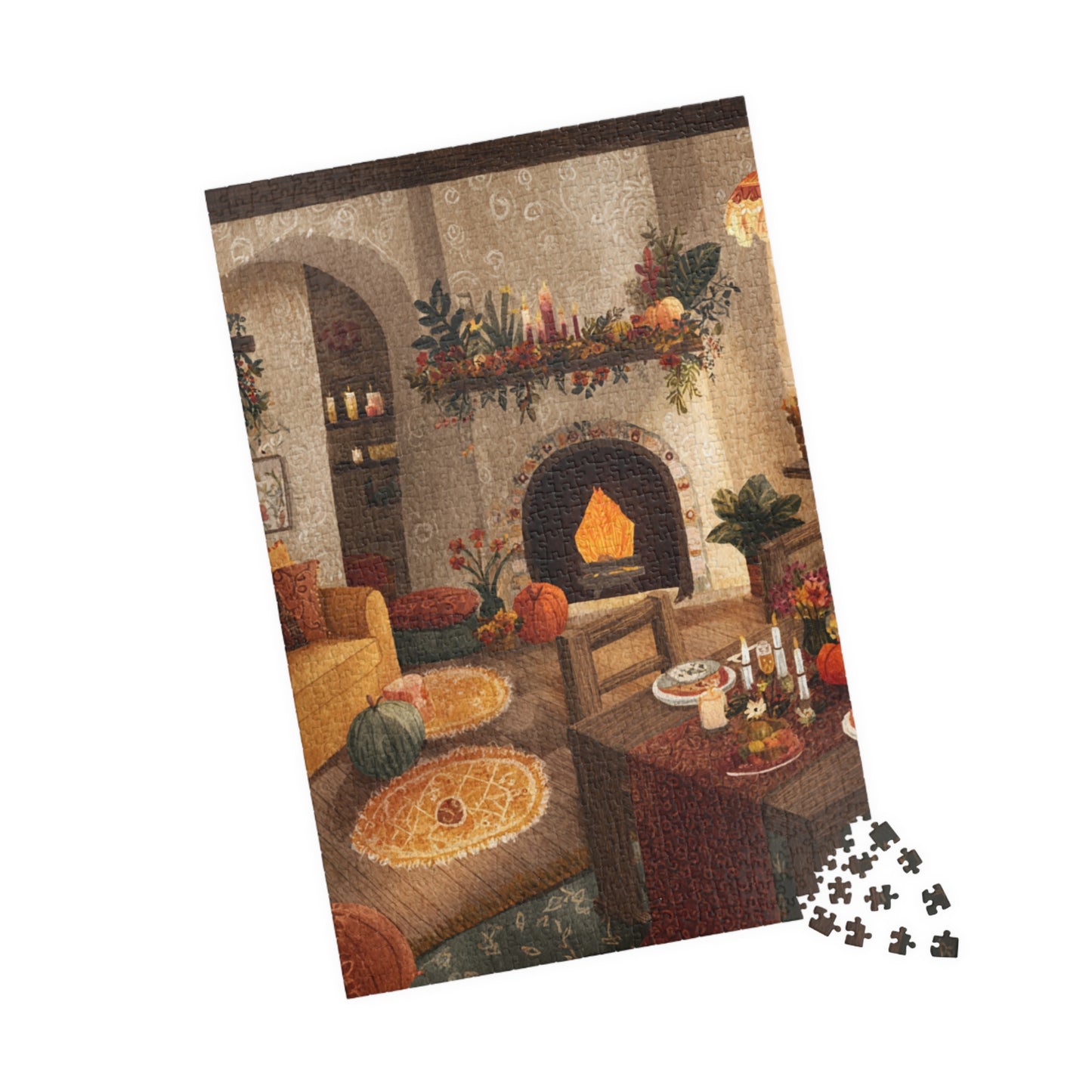 Autumn Cozy Living Room Puzzle | Glowing Fireplace Fall Decor | Cozy Seasonal Jigsaw Gift | Jazz N’ Coffee Puzzles