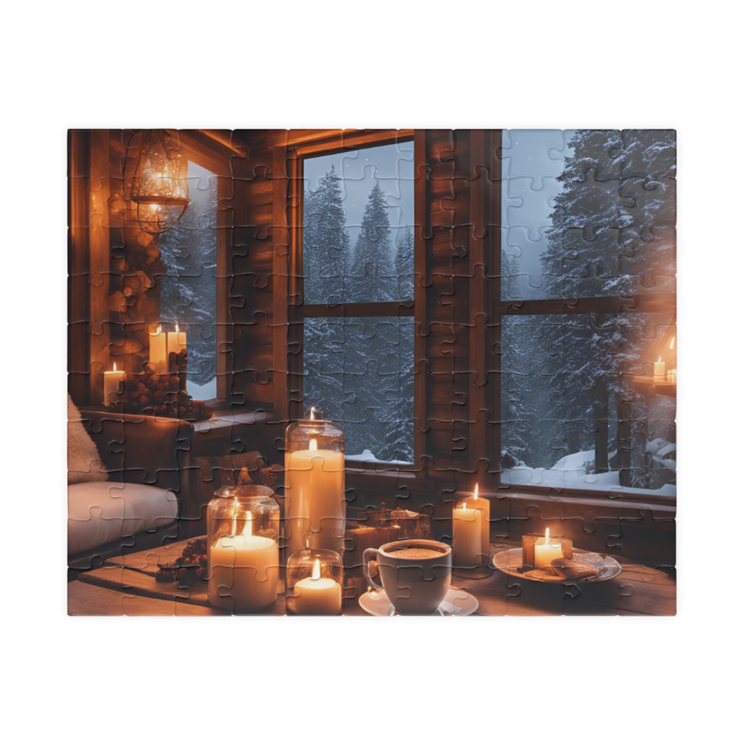 Winter Cabin Glow Puzzle – Cozy Rustic Cabin, Candlelight & Snowy Night, Perfect Winter & Holiday Gift