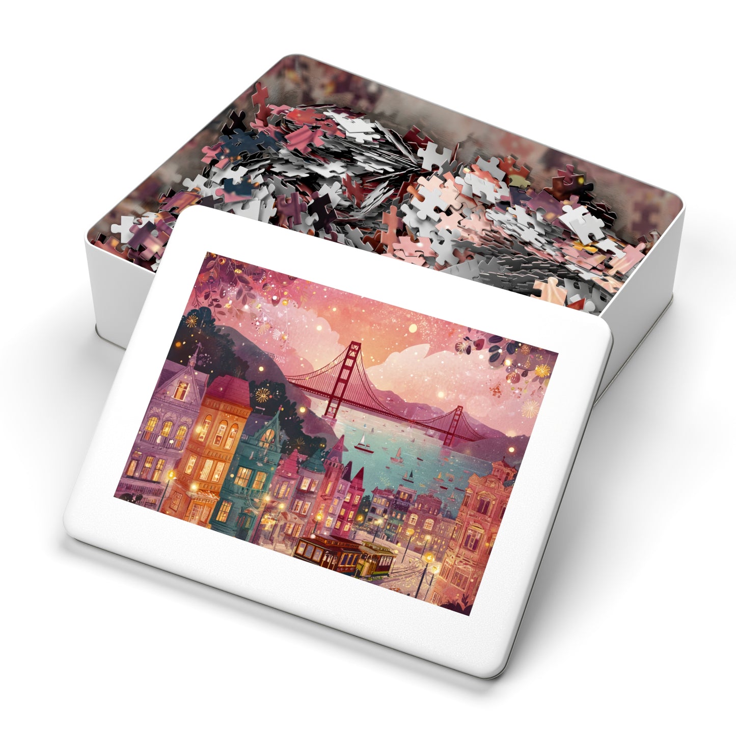 San Francisco by the Bay Puzzle – A Whimsical Cityscape-Jigsaw Puzzle with Tin