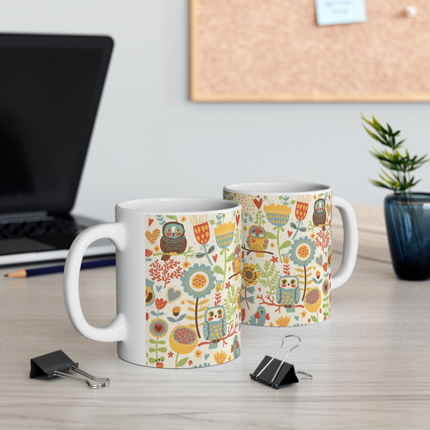 Whimsical Owl Ceramic Mug, Vibrant and Cheerful Coffee Mug, 11oz & 15oz, Perfect Gift for Owl Lovers, Cute Tea Mug