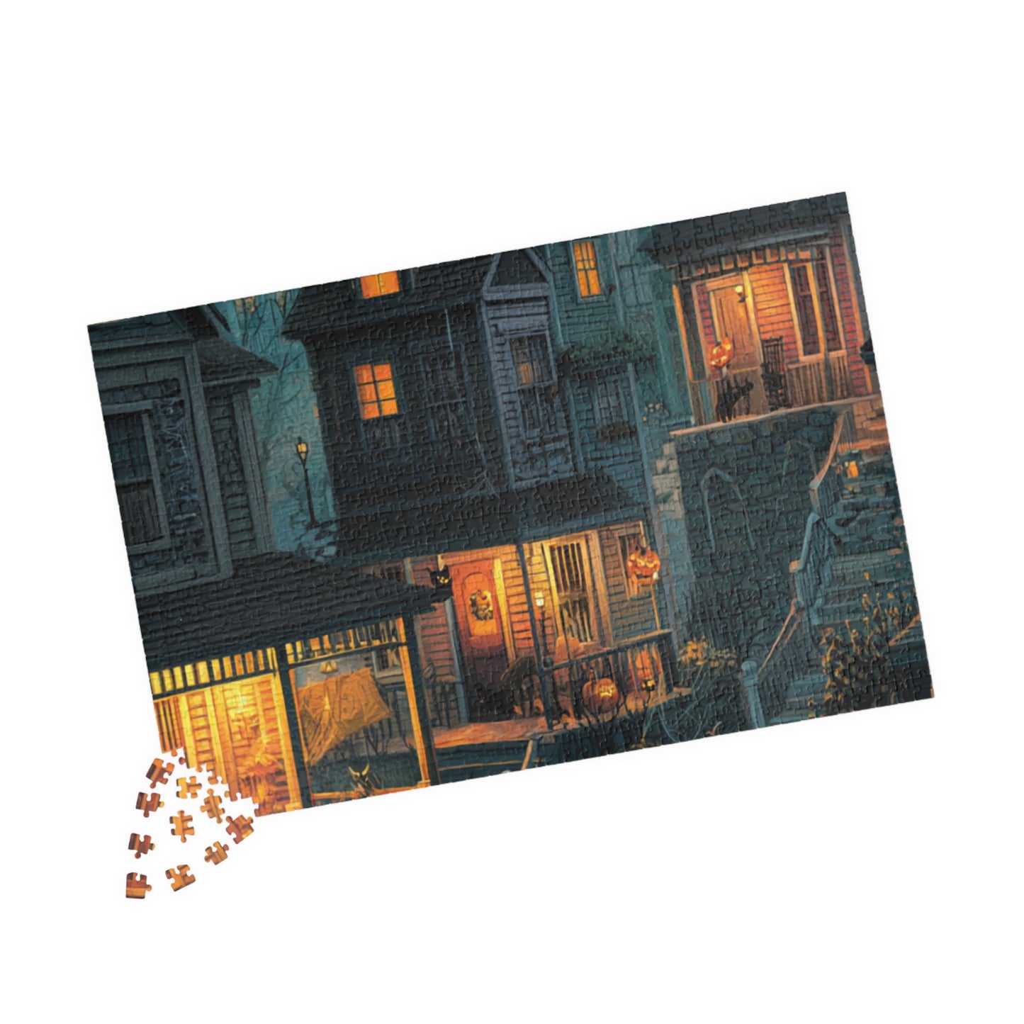 Creepy Town on Halloween Night Puzzle, Spooky Haunted Jigsaw for Family Game Night & Seasonal Fun, 110-1014 Piece Jigsaw Puzzle