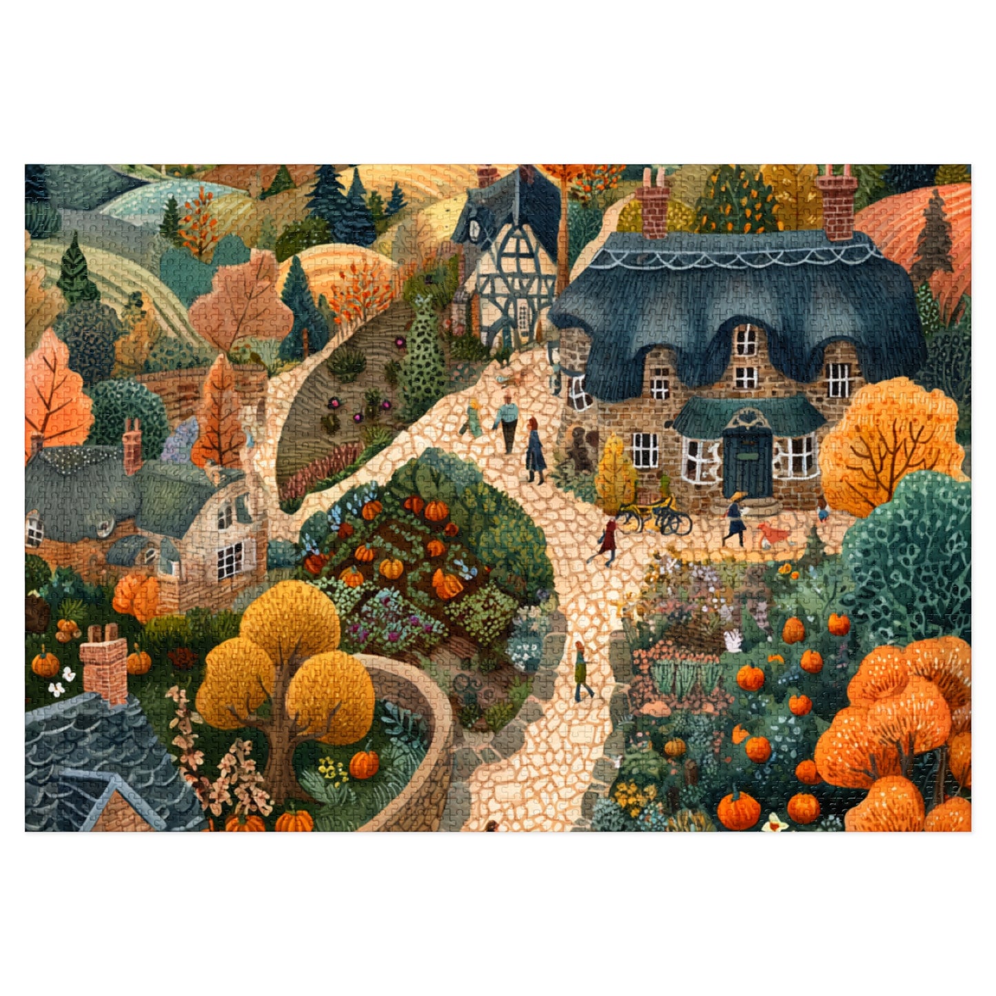 Autumn Cottage Village Jigsaw Puzzle — 500-Piece Fall Village Puzzle with Tin Gift Box