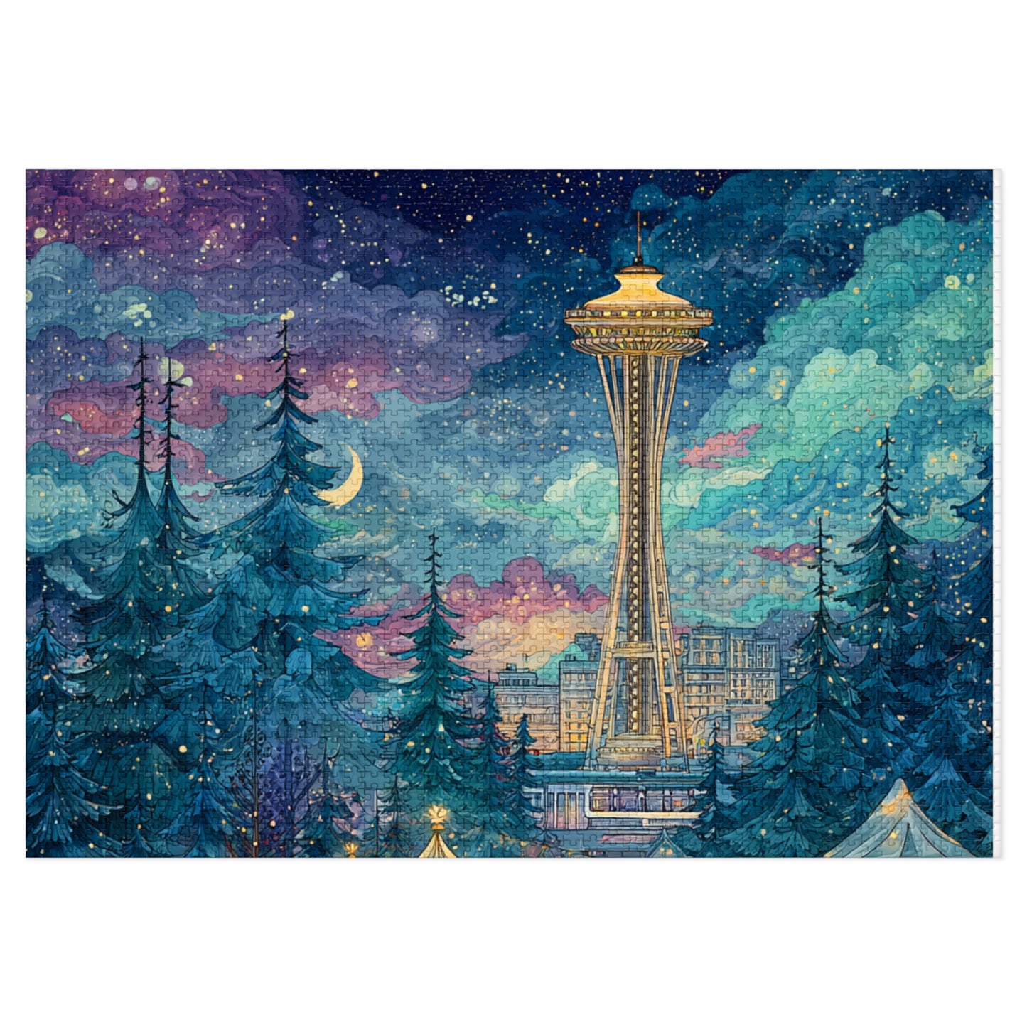 Whimsical Seattle Jigsaw Puzzle with Tin