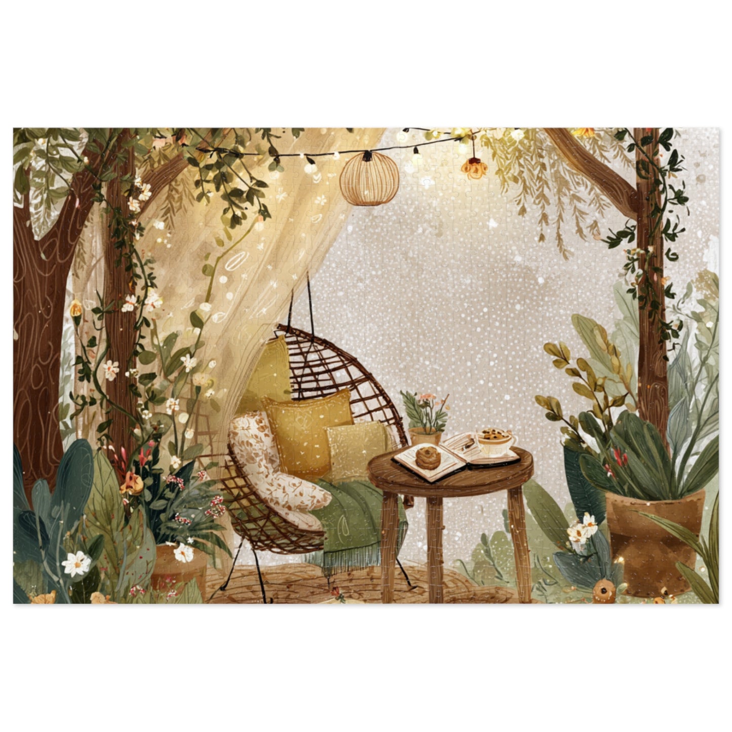 Cozy Garden Retreat Jigsaw Puzzle with Tin – 500-Piece Tranquil Reading Nook Scene