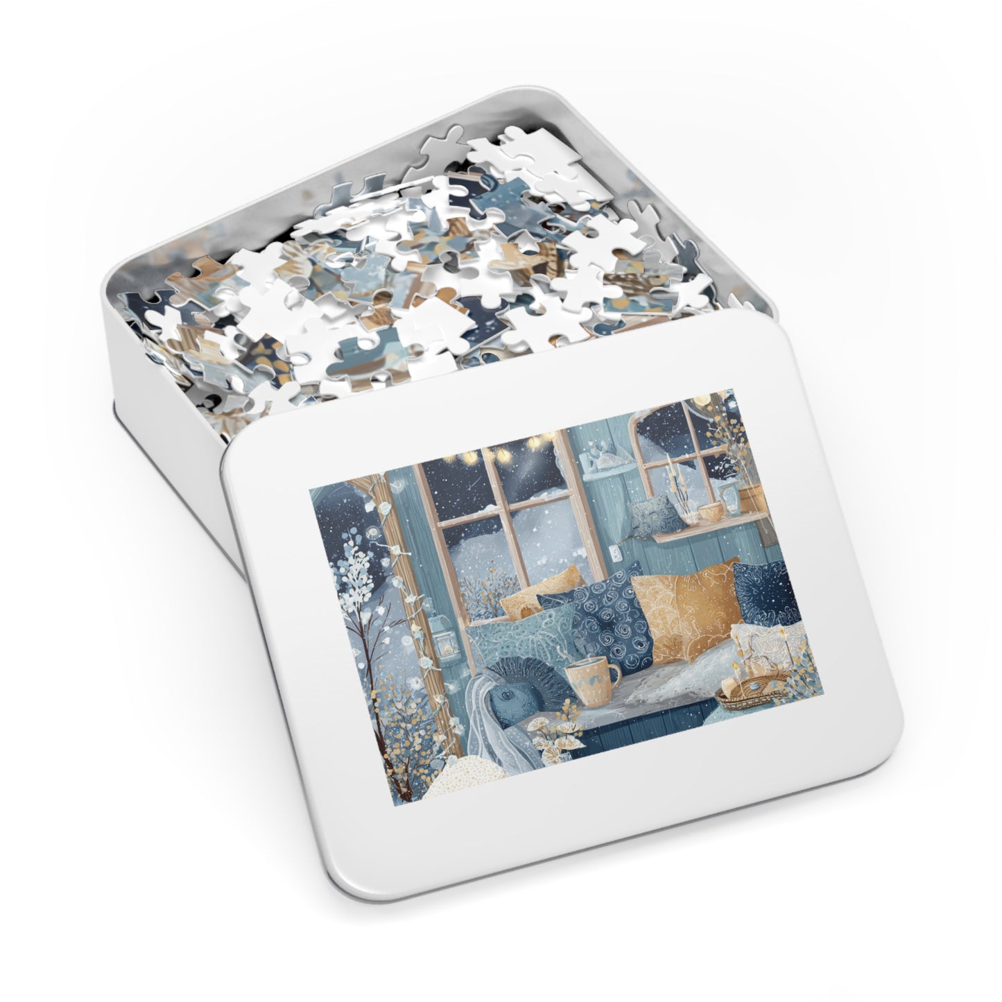 Snowy Hygge Evening by the Window | Cozy Winter Jigsaw Puzzle | Warm Lights, Candles & Cocoa | Relaxing Night-In Puzzle