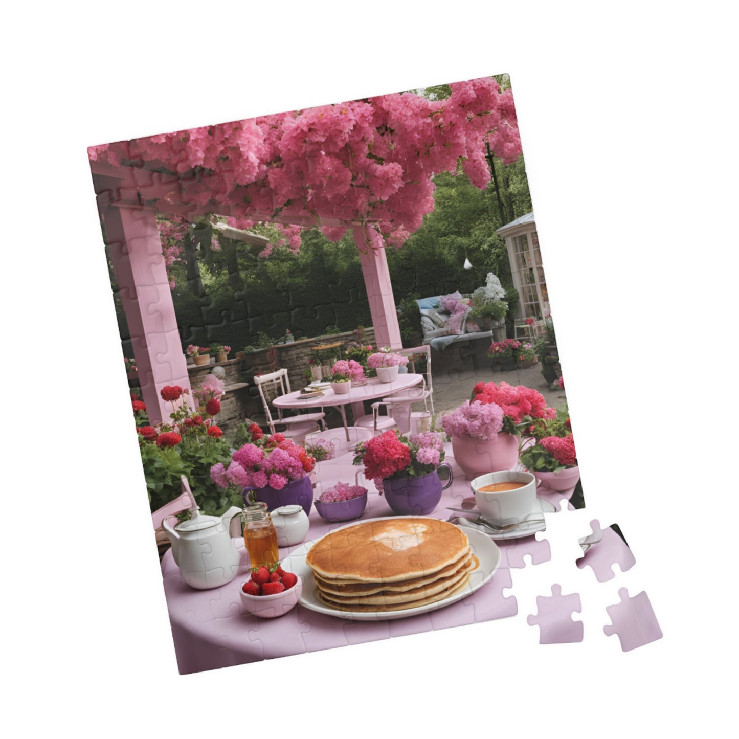 Pink Floral Café: Pancake Breakfast Bliss Puzzle - 110, 252, 520, 1014 Pieces