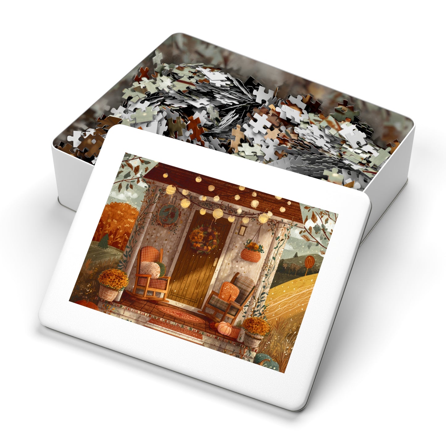 Pumpkin Hollow Porch Puzzle | Rustic Fall Countryside Scene | Cozy Autumn Jigsaw Gift | Jazz N’ Coffee Puzzles